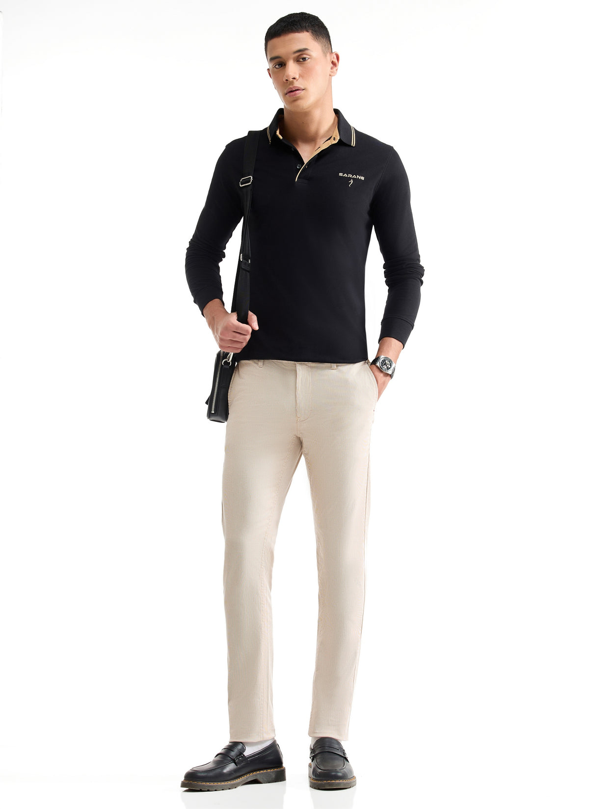 Striped Slim Fit Cotton Trouser - Khaki t4option_0