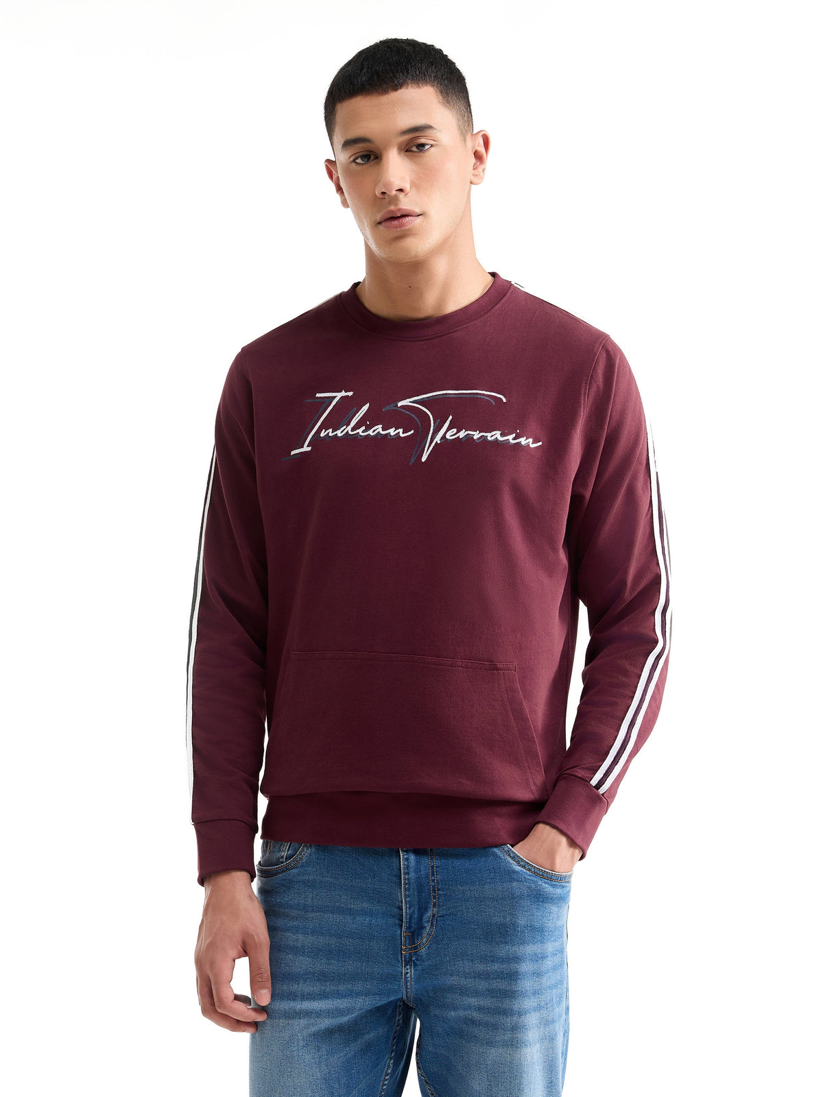 Graphic Crew Neck Sweatshirt - Wine t4option_1