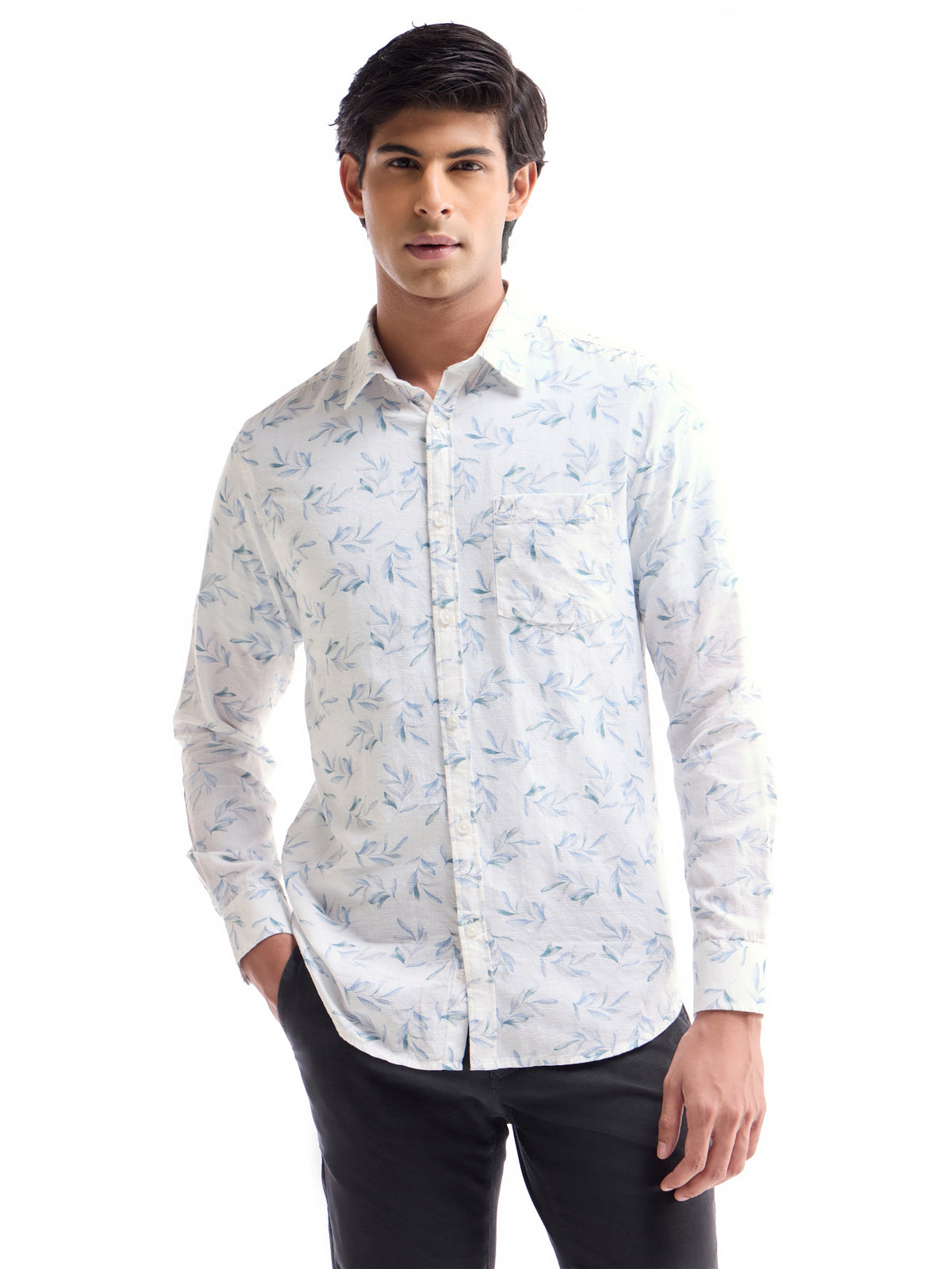 Printed Full Sleeve Cotton Shirt - Blue t4option_0