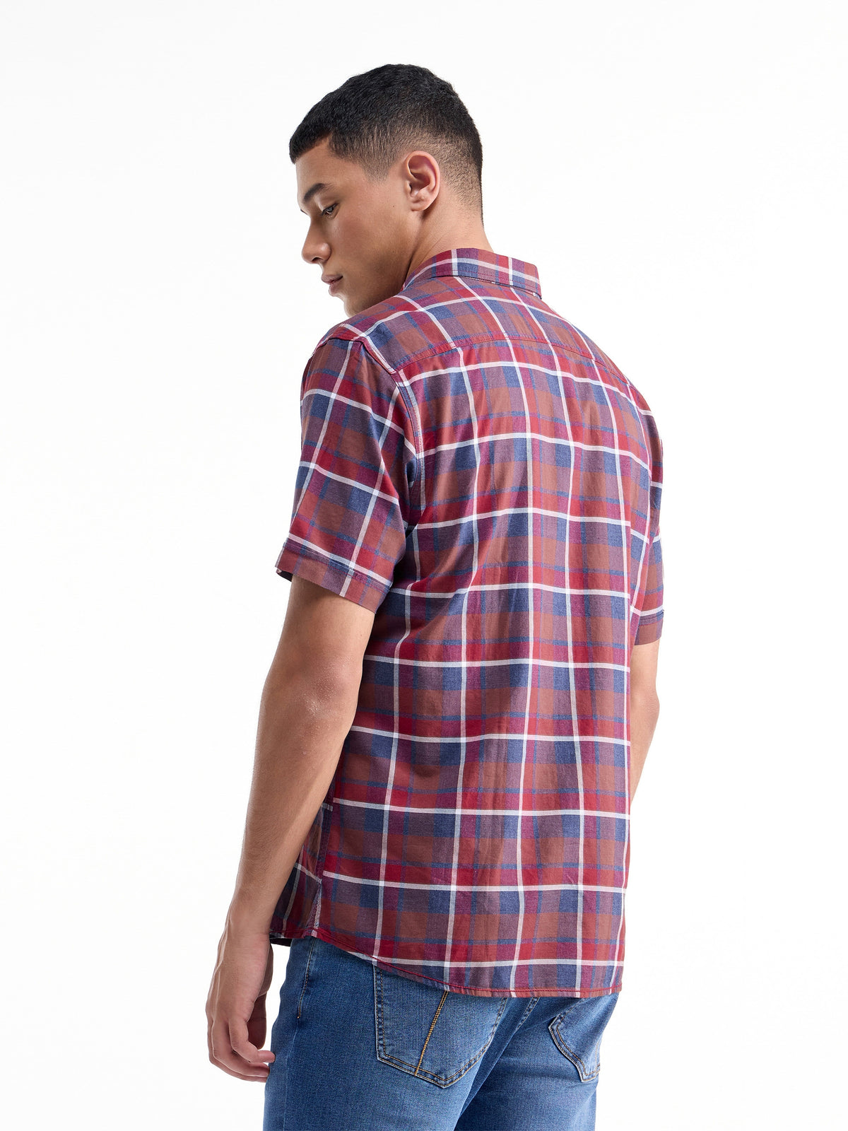 Check Half Sleeve Cotton Shirt - Choco Mel t4option_0