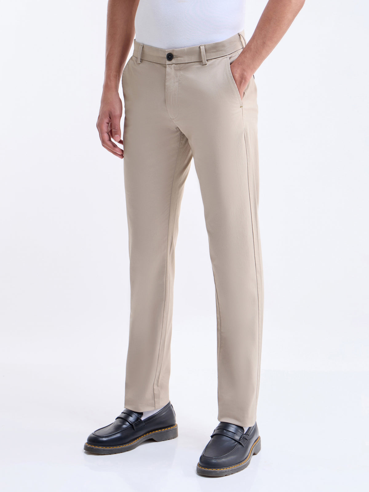 Twill Slim Fit Cotton Stretch Trouser - Stone t4option_5