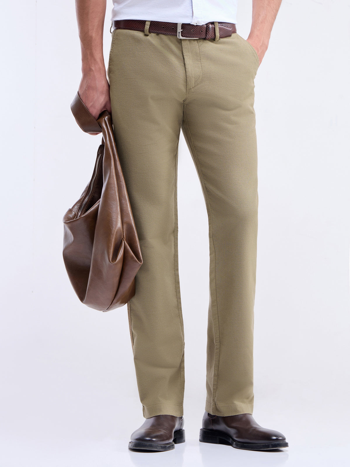Regular Fit Cotton Stretch Trouser - Khaki t4option_0