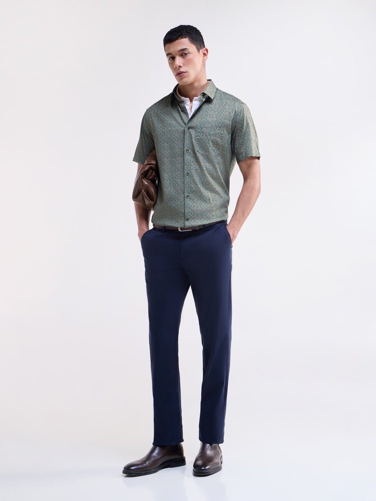 Printed Half Sleeve Cotton Shirt - Black t4option_0