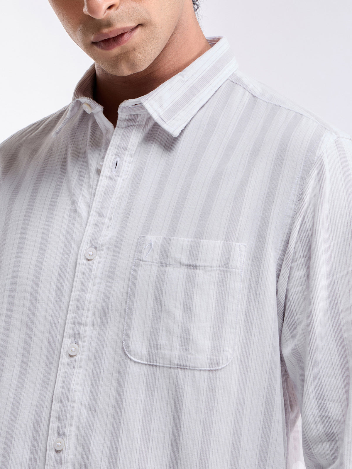 Striped Full Sleeve Cotton Shirt - White t4option_0