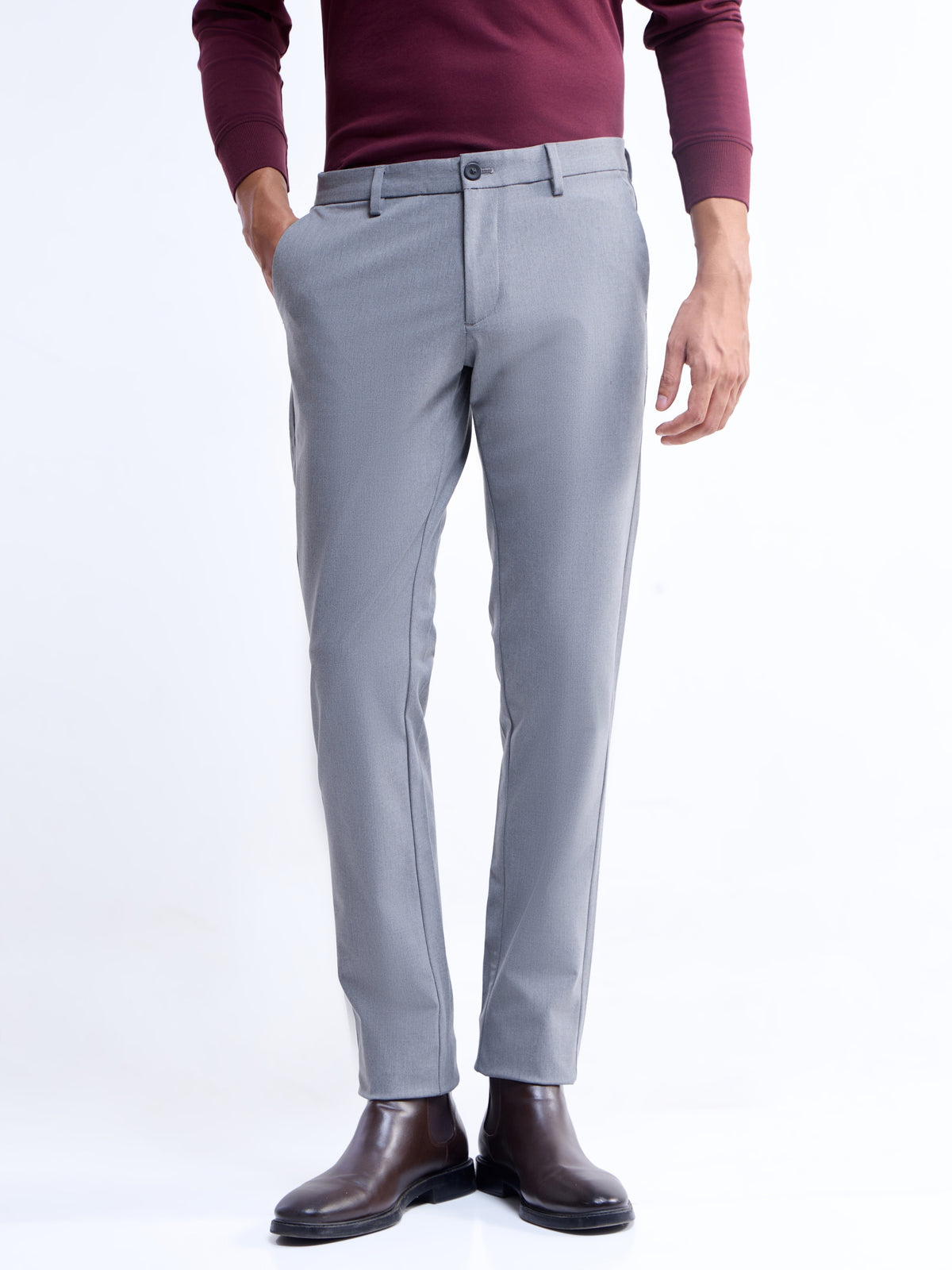 Slim Fit Poly Viscose Trouser - Lt Grey M. t4option_4