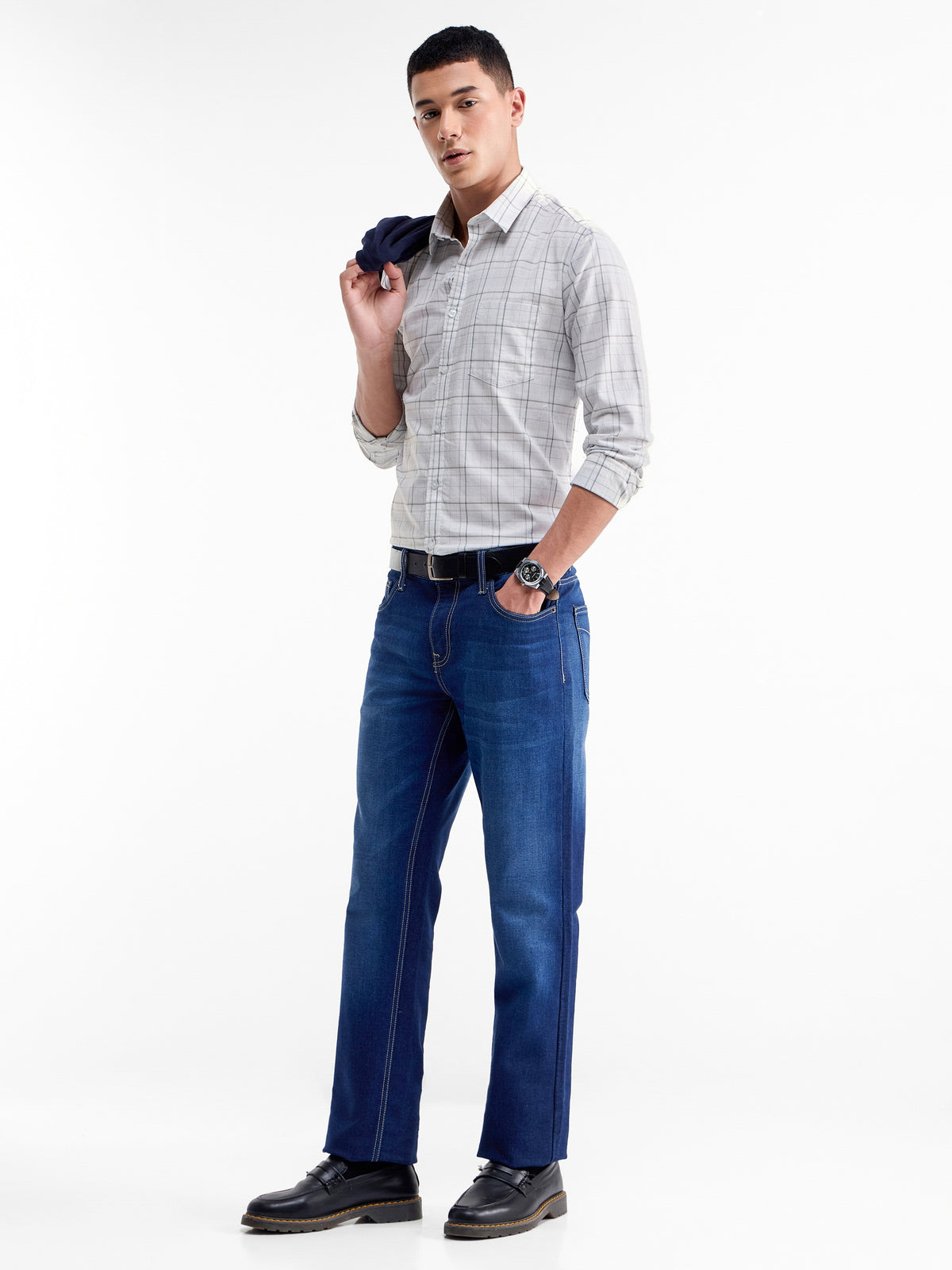 Check Full Sleeve Cotton Shirt - White t4option_0