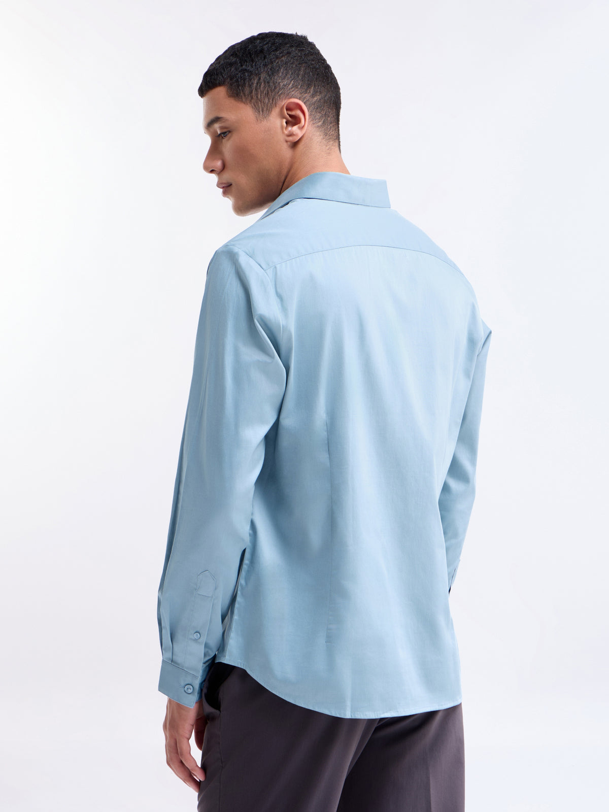 Solid Full Sleeve Cotton Stretch Shirt - Dusty Blue t4option_0