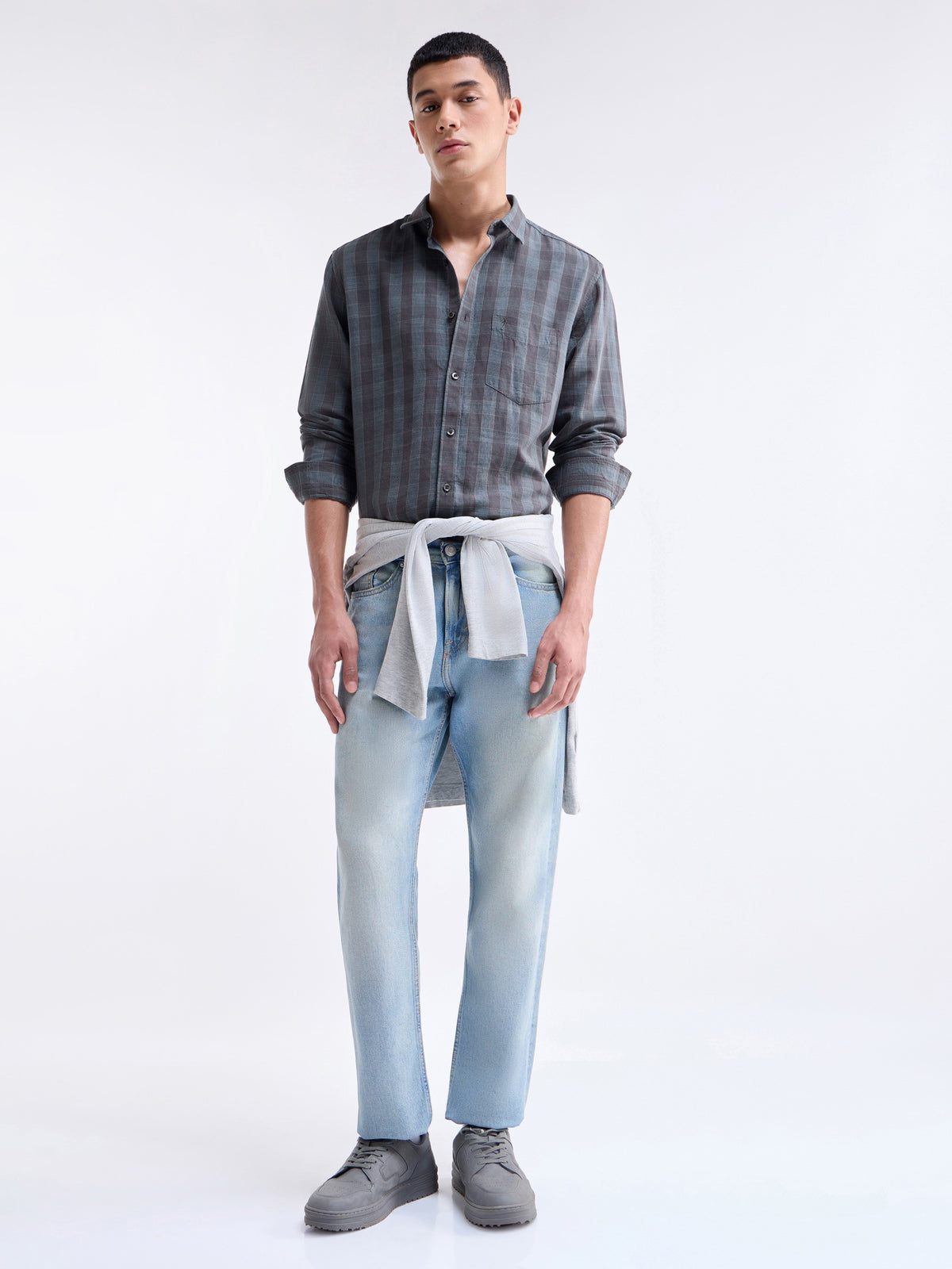 Check Full Sleeve Cotton Linen Shirt - Purple t4option_0