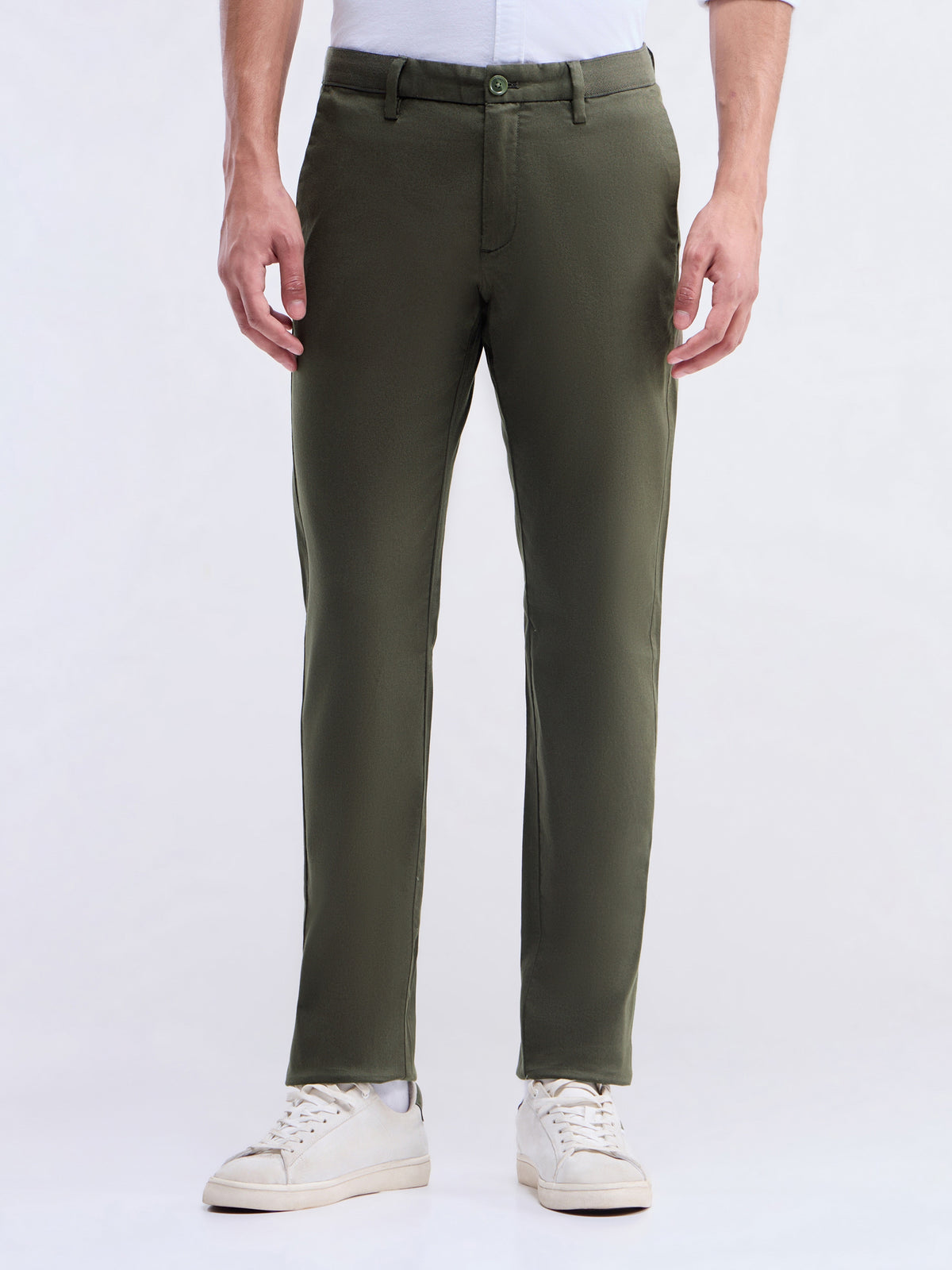 Slim Fit Cotton Stretch Trouser - Dark Olive t4option_6
