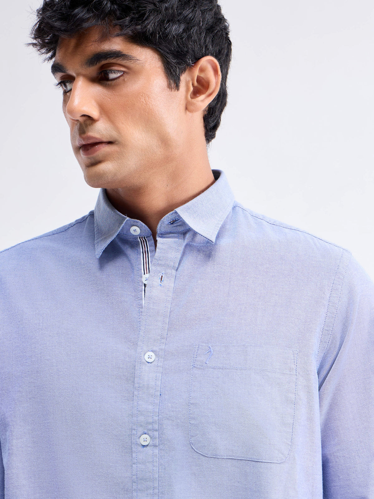 Solid Full Sleeve Cotton Stretch Shirt - Dark Blue t4option_2