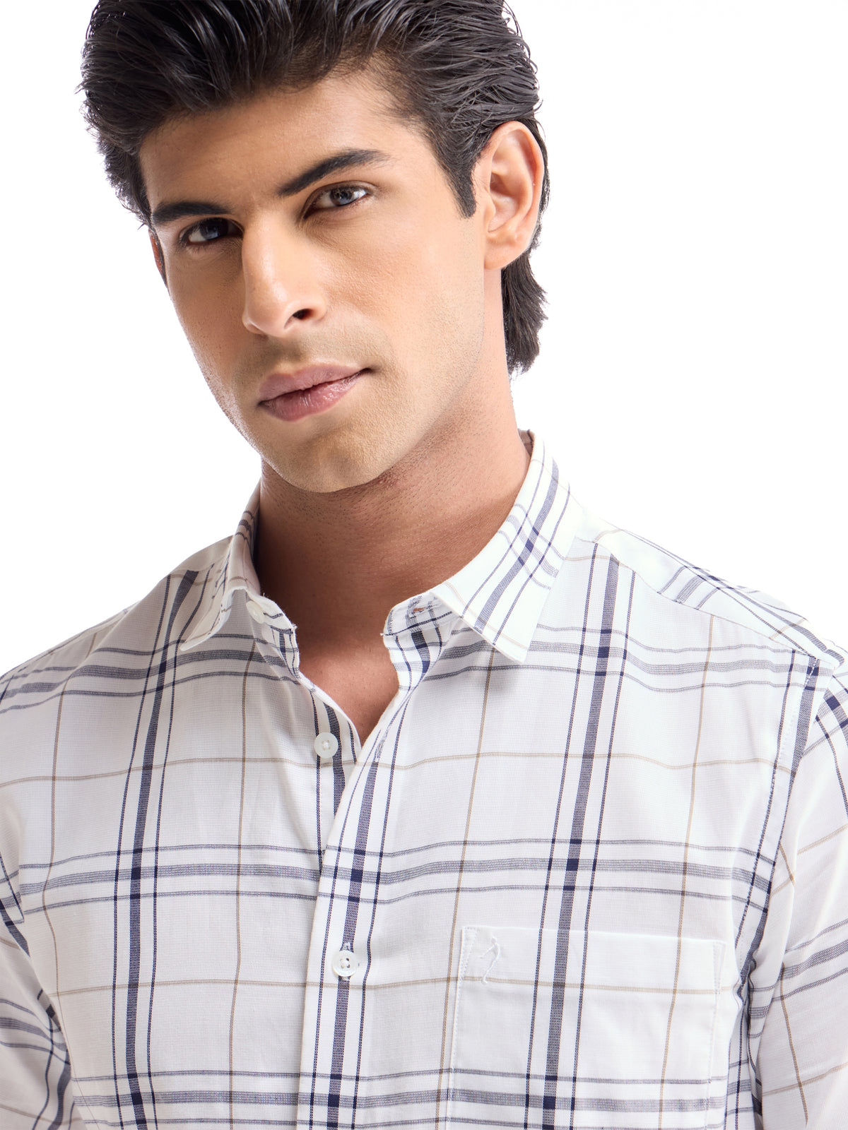 Check Half Sleeve Cotton Shirt - White t4option_0