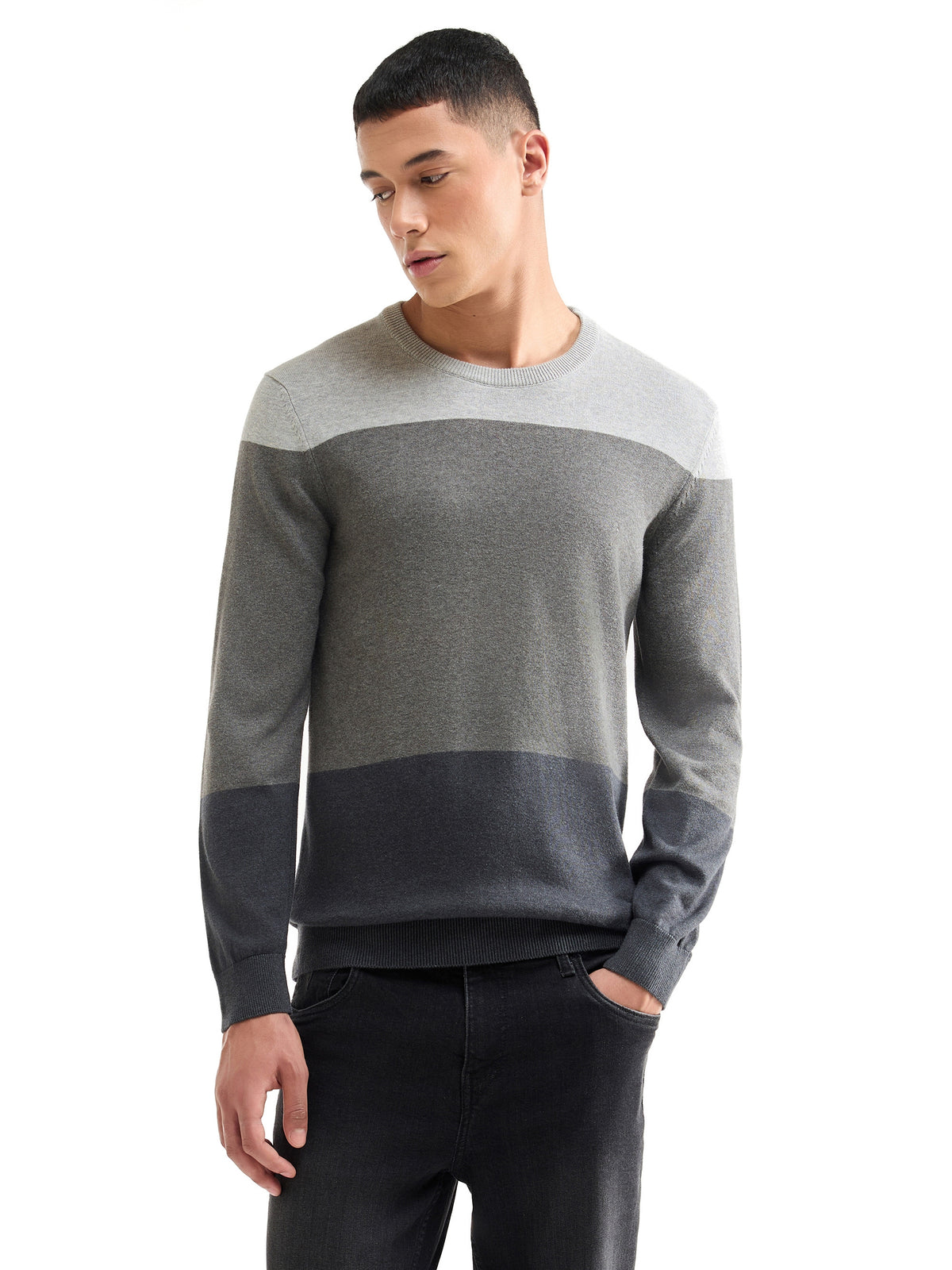 Striped Full Sleeve Jumper Sweater - Black t4option_0