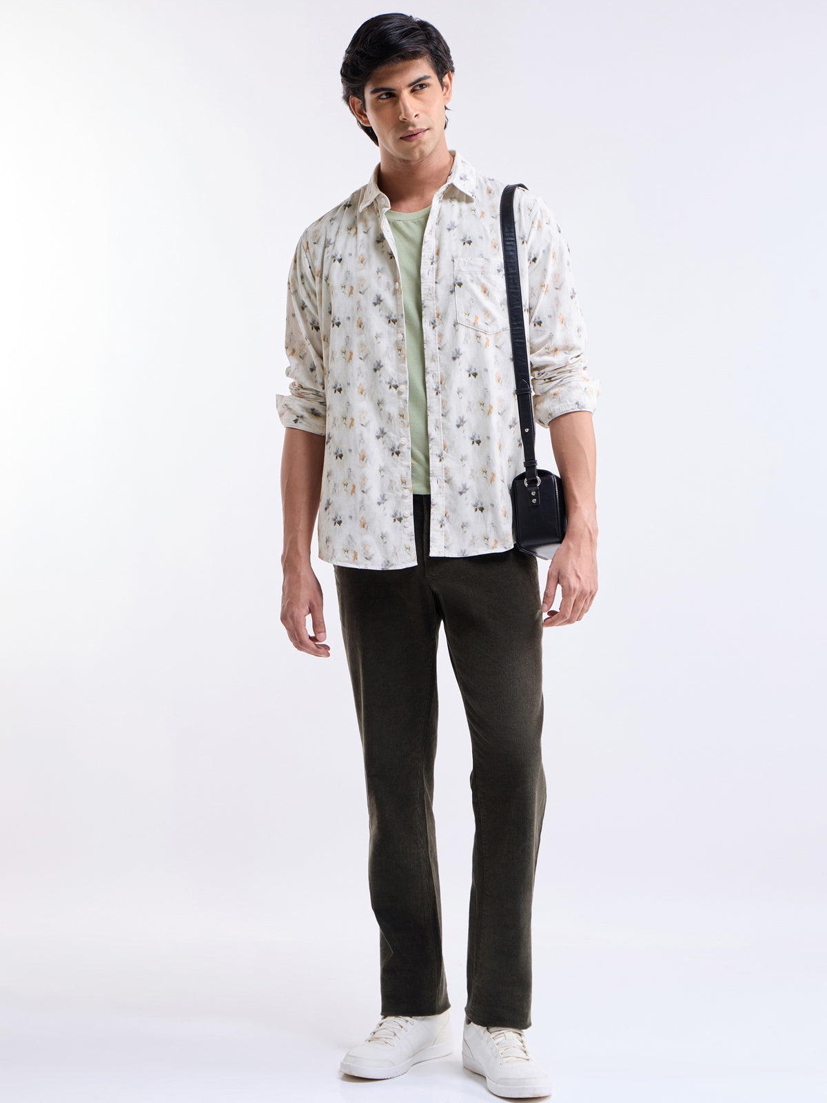 Printed Full Sleeve Cotton Shirt - White t4option_0