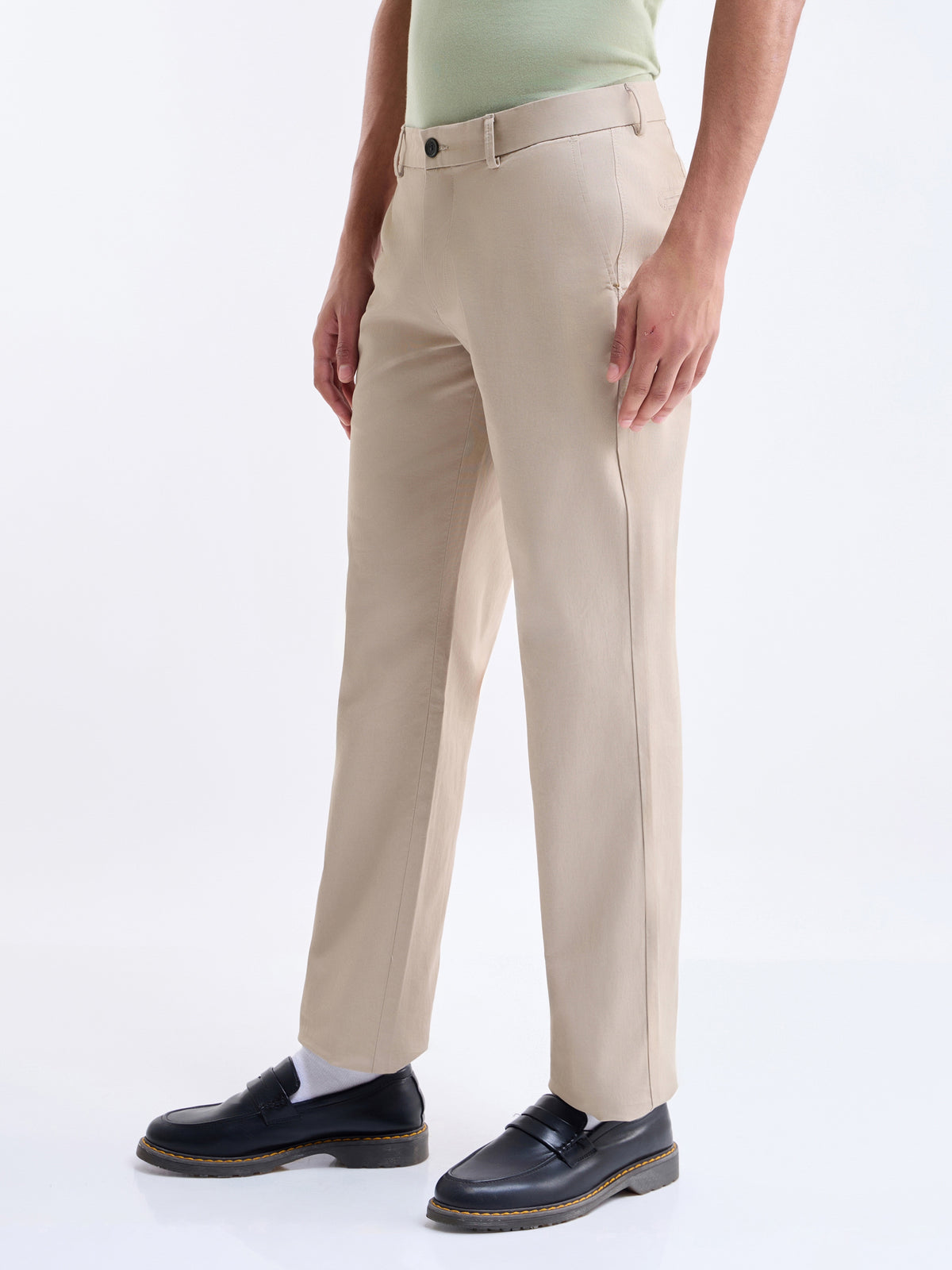 Twill Regular Fit Cotton Stretch Trouser - Stone t4option_0
