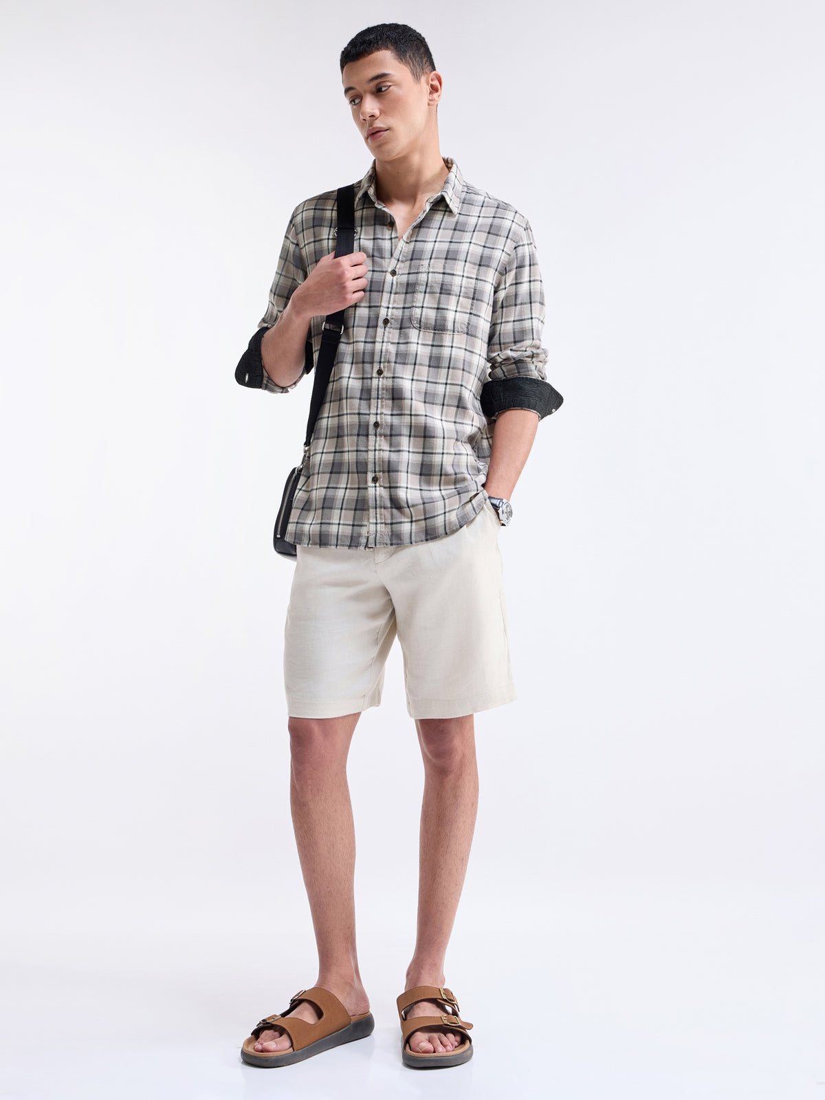 Check Full Sleeve Cotton Shirt - Grey t4option_0