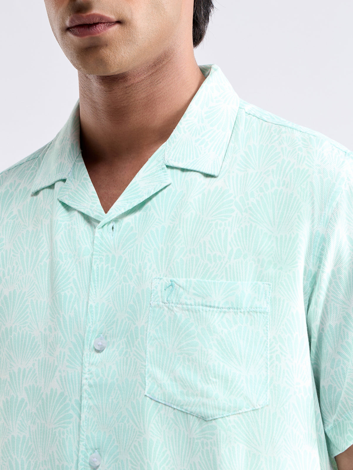 Printed Half Sleeve Tencel Rayon Shirt - Lt Green t4option_0
