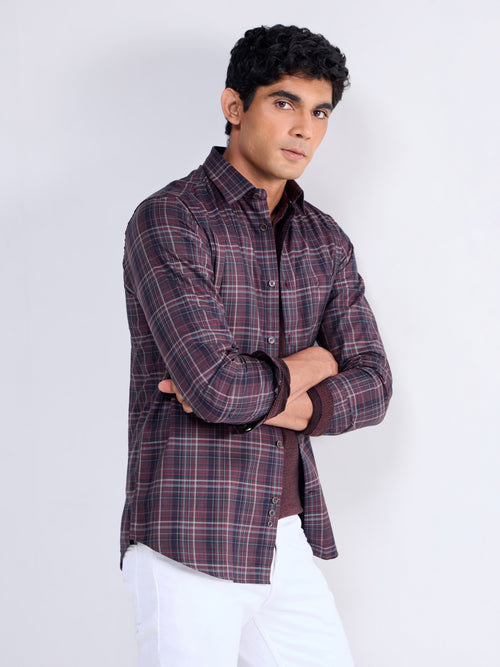 Check Full Sleeve Cotton Shirt - Wine t4option_0