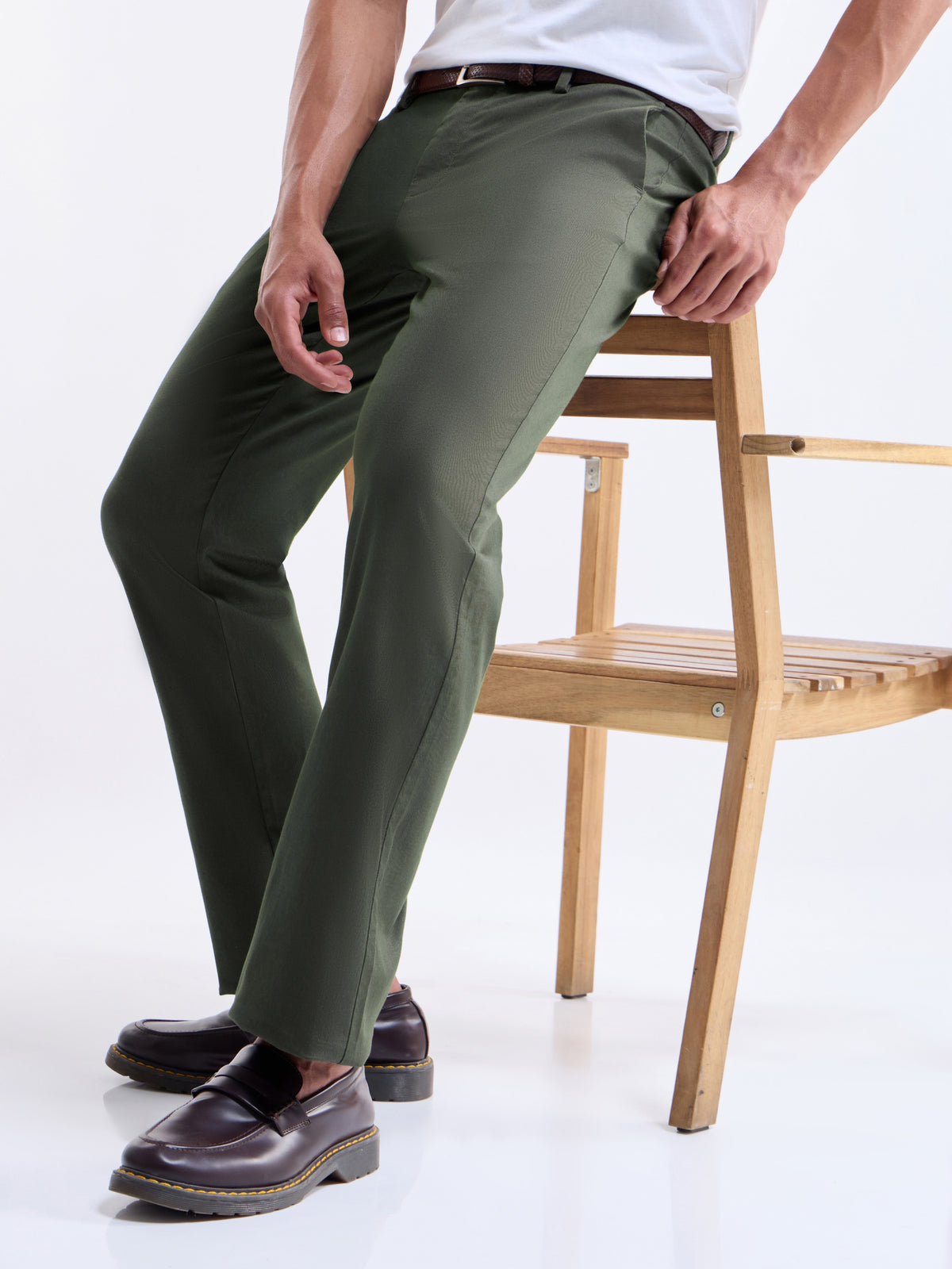 Regular Fit Cotton Stretch Trouser - Dark Olive t4option_3