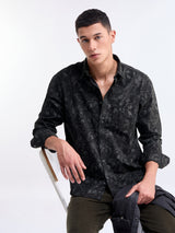 Black Printed Regular Fit Cotton Shirt