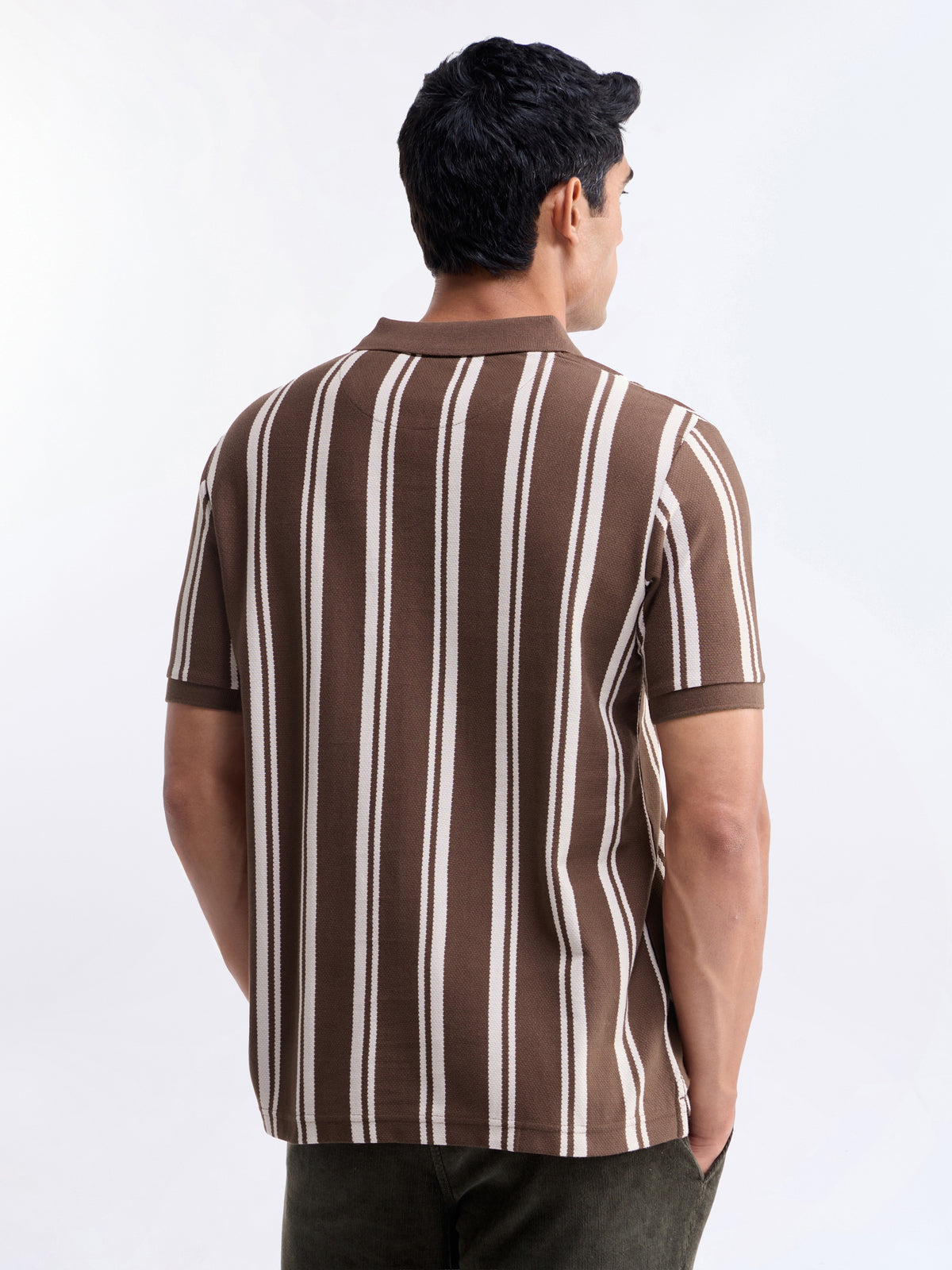 Striped Half Sleeve Regular Fit Polo T-Shirt - Coffee t4option_1