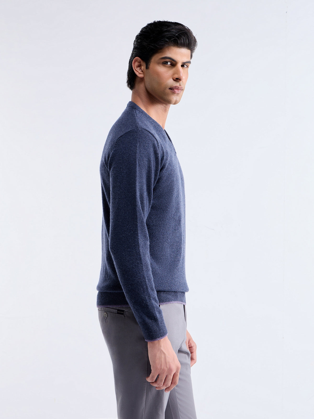 Solid Full Sleeve Crew Neck Sweater - Navy t4option_0