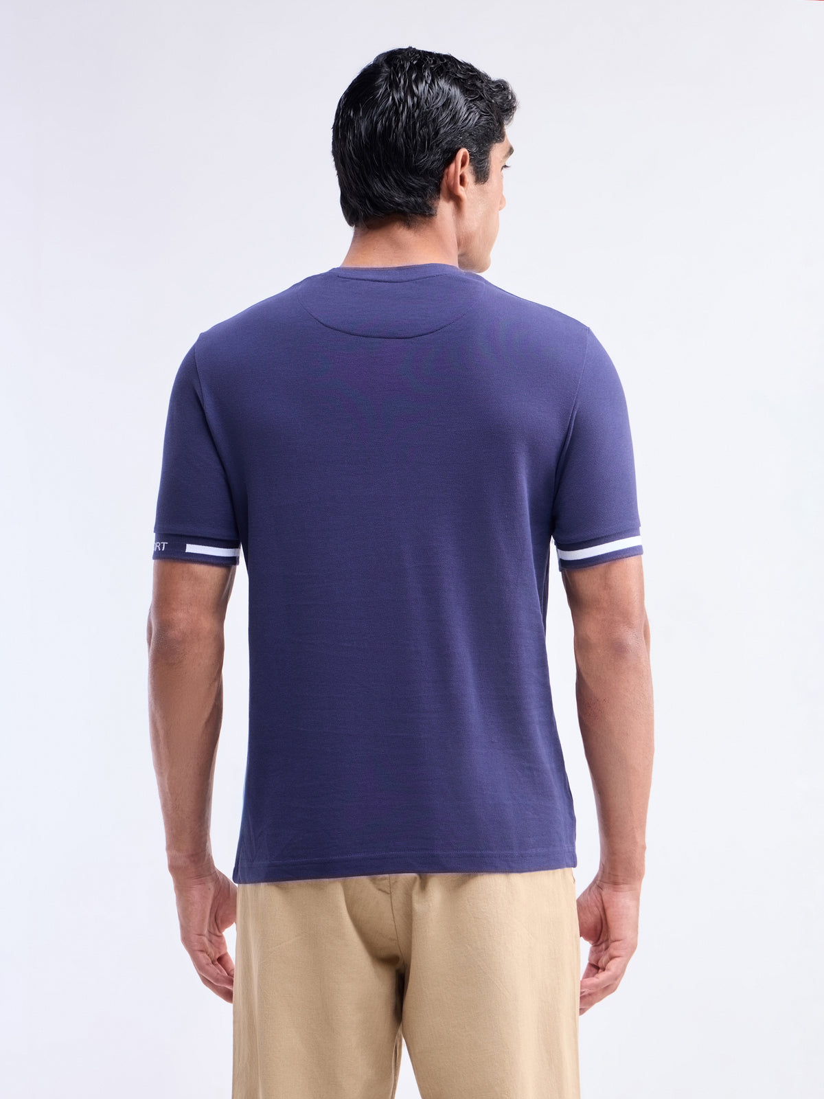 Solid Half Sleeve Regular Fit Crew Neck T-Shirt - Navy t4option_0