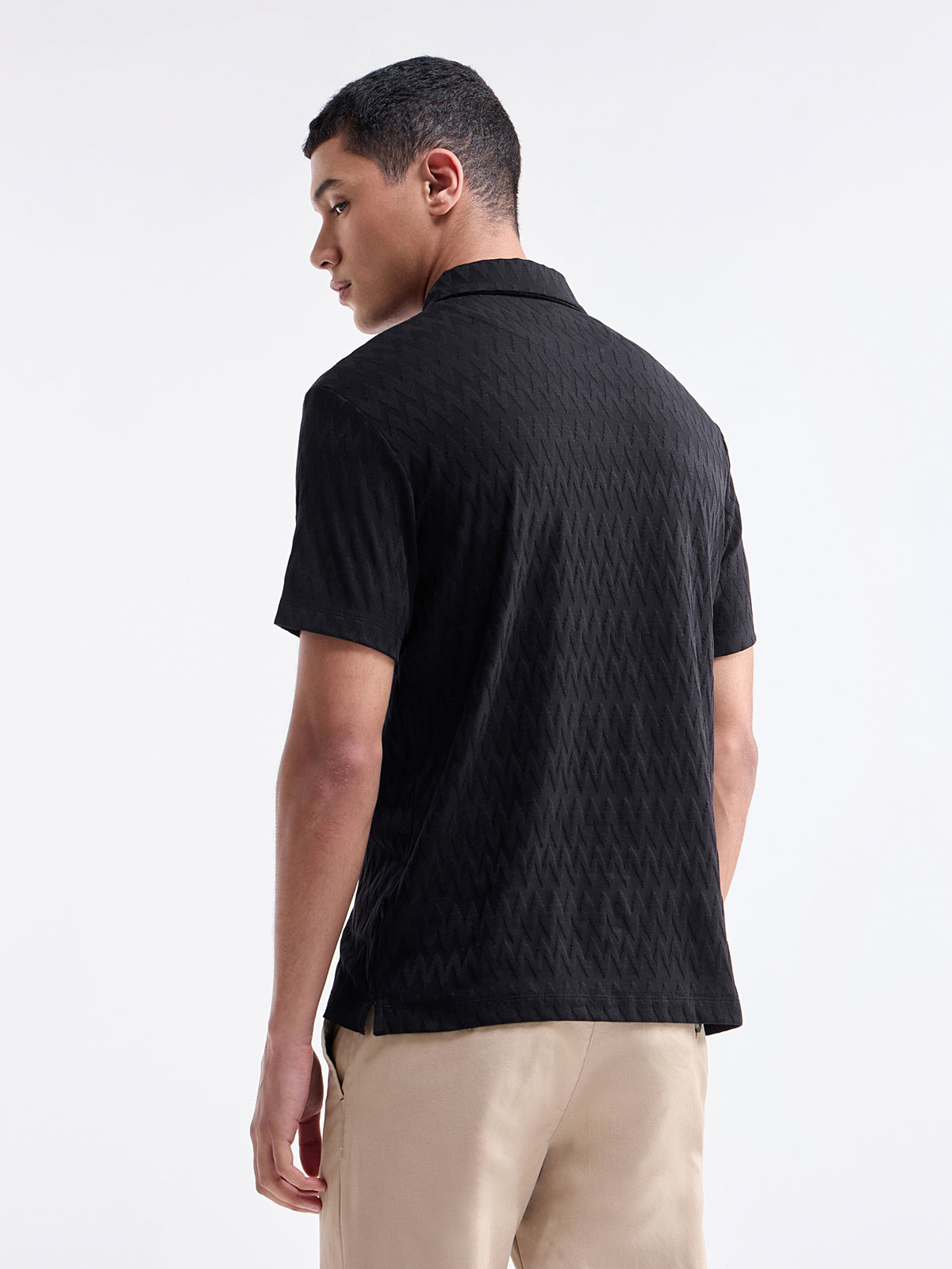 Jacquard Half Sleeve Regular Fit Polo T-Shirt - Black t4option_0