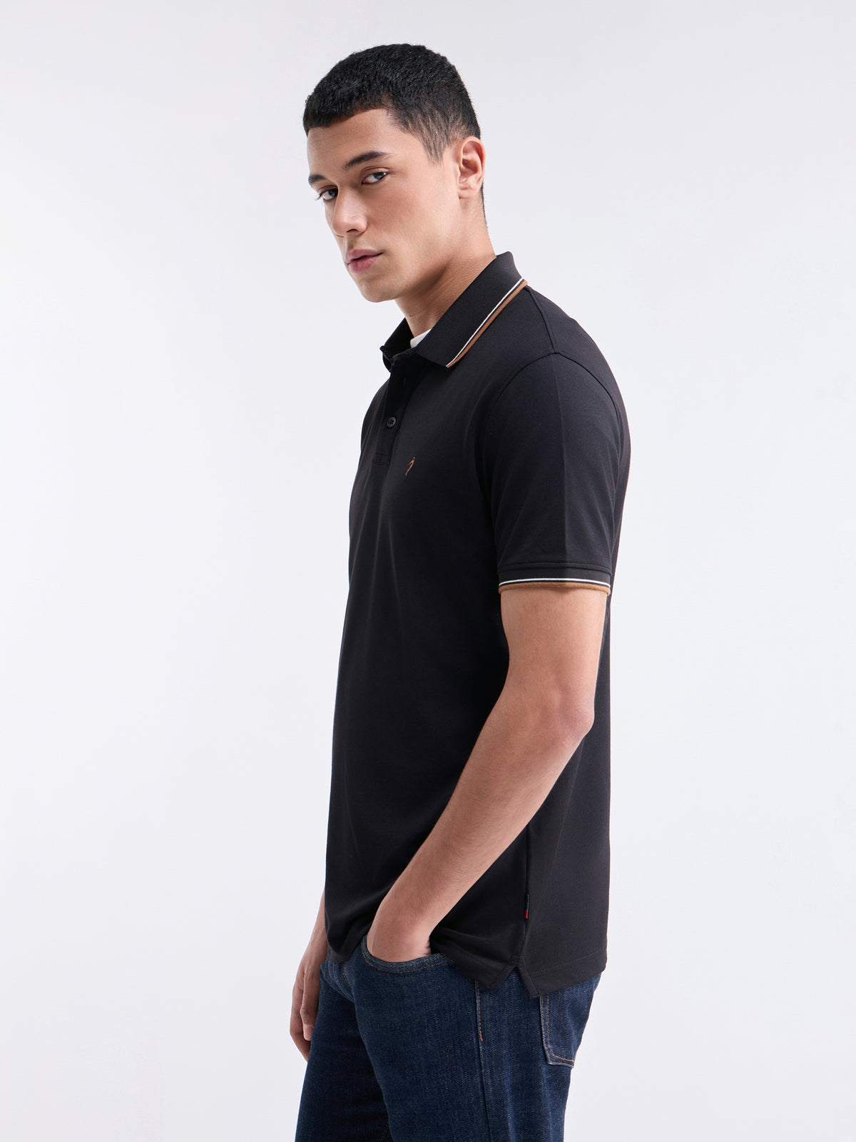 Solid Half Sleeve Regular Fit Polo T-Shirt - Black t4option_0