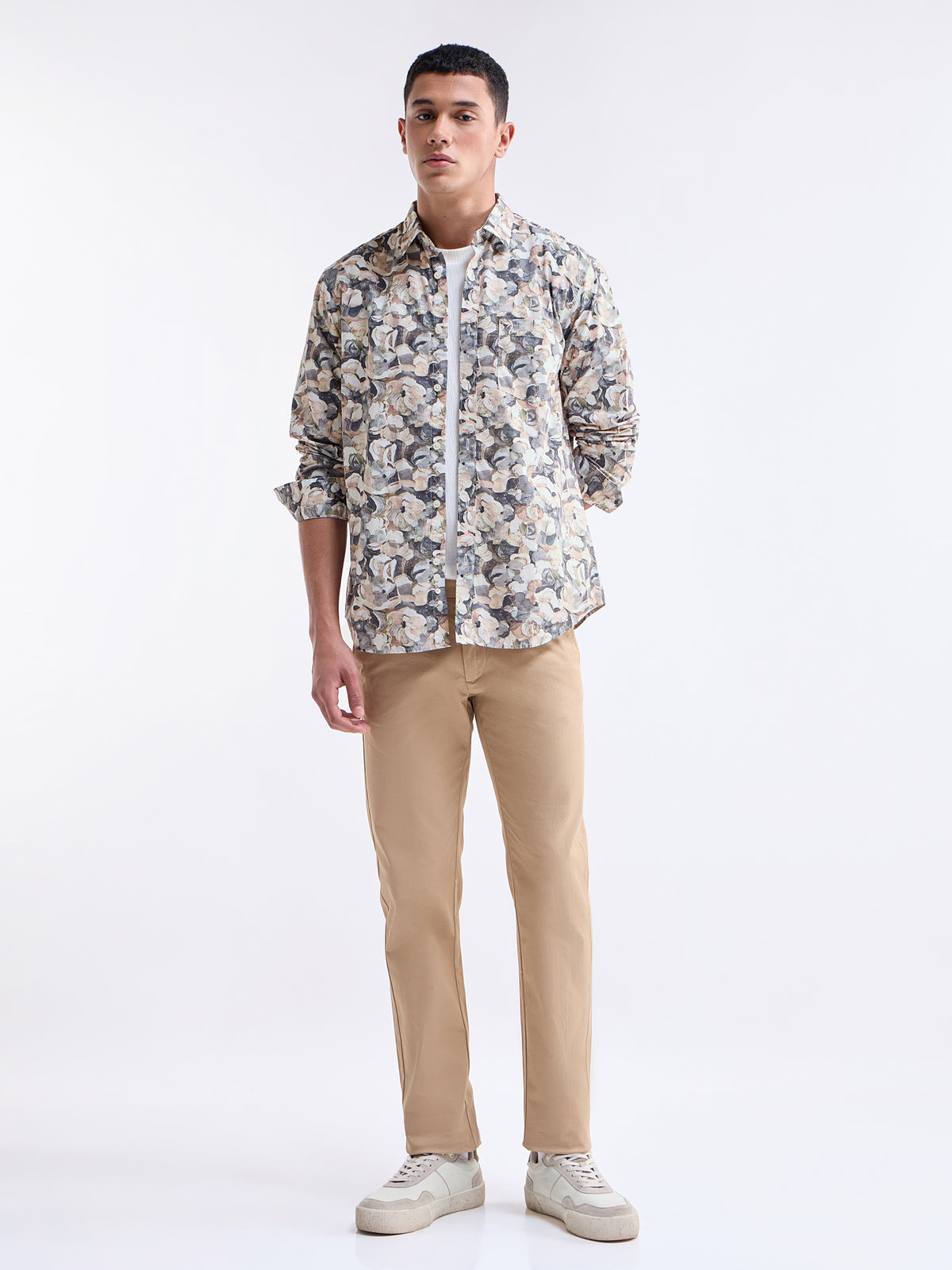 Printed Full Sleeve Cotton Shirt - Gasoline t4option_0