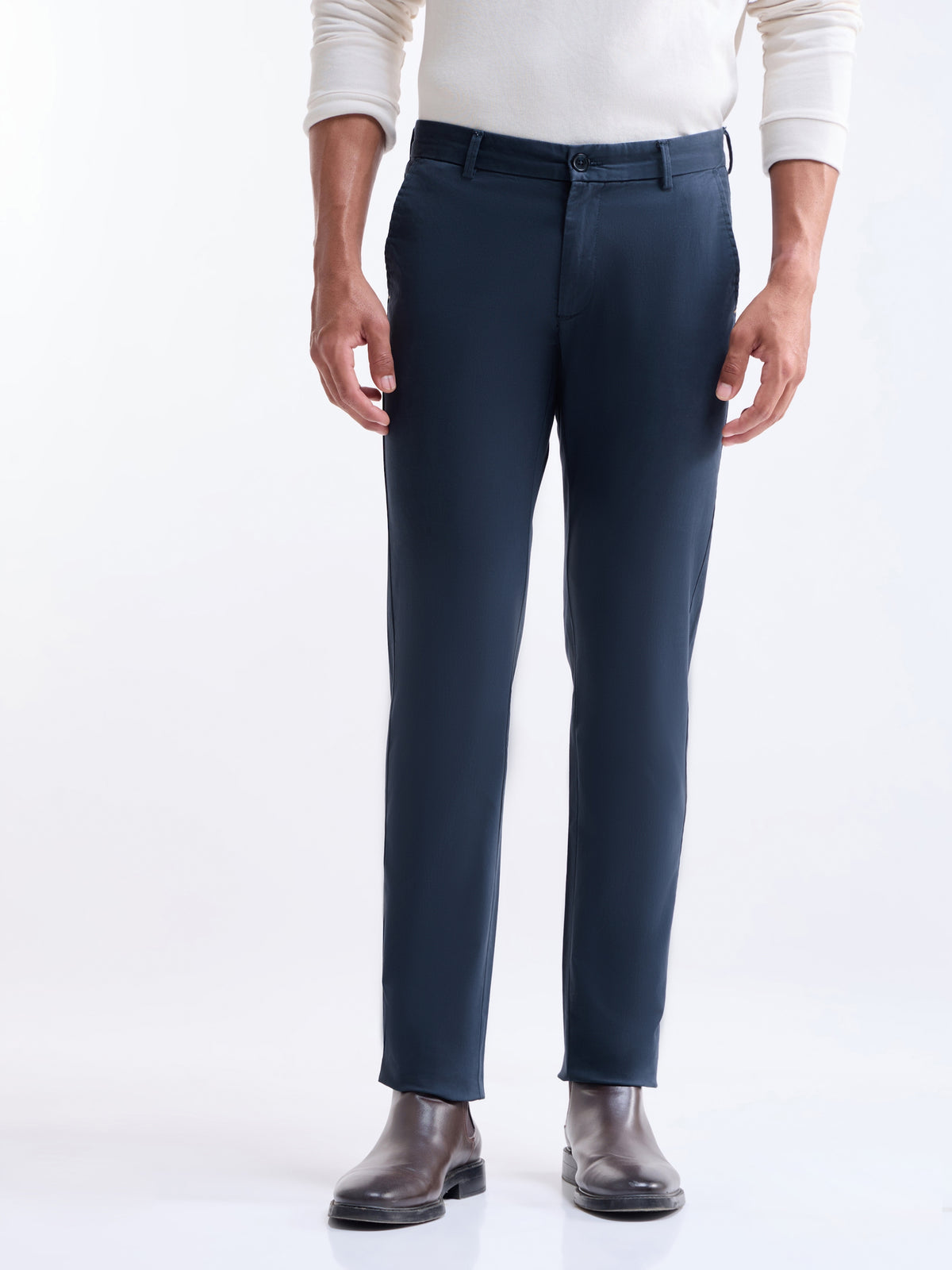 Twill Slim Fit Cotton Stretch Trouser - Navy t4option_4