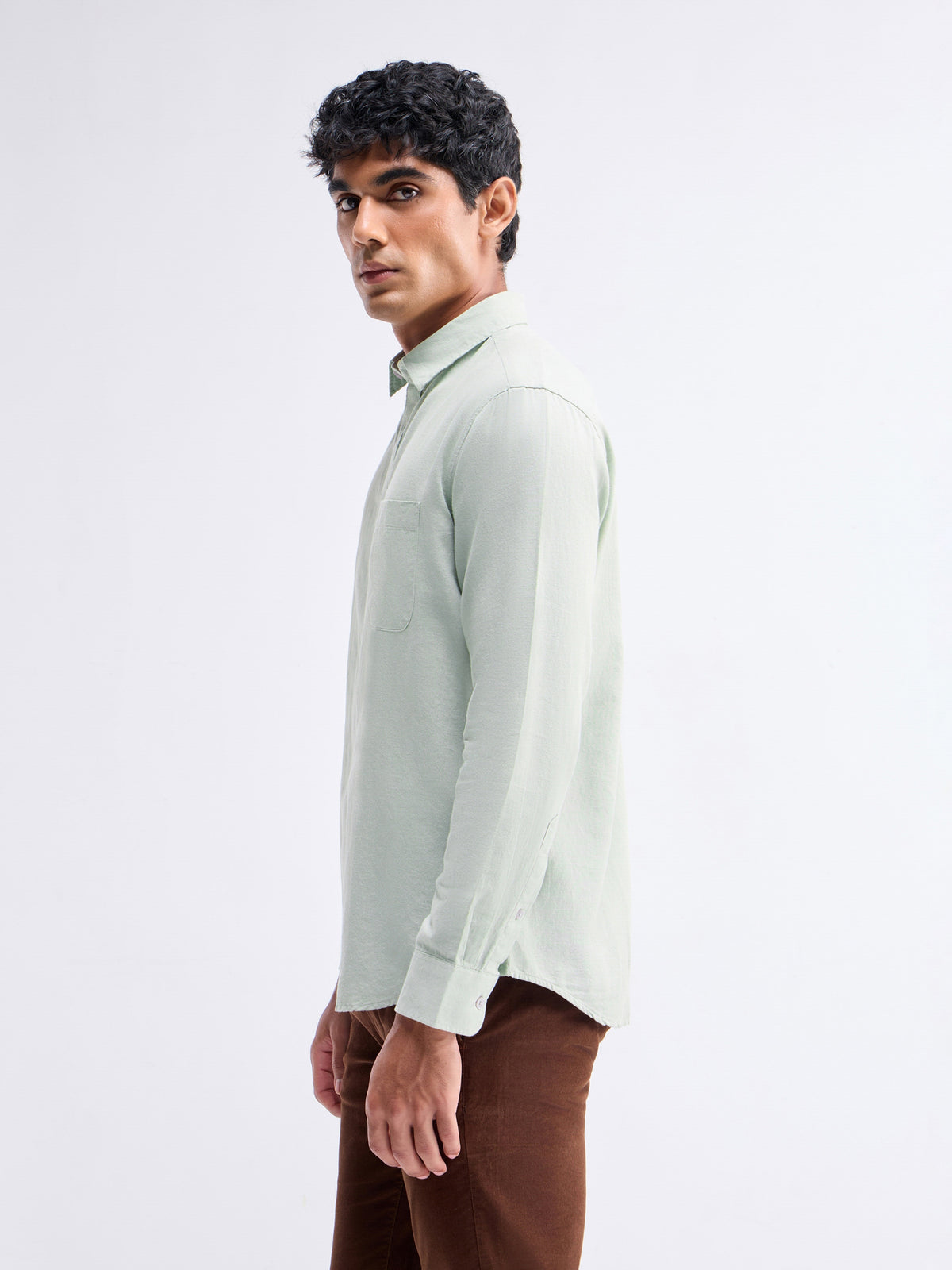 Solid Full Sleeve Cotton Blend Shirt - Slate t4option_1