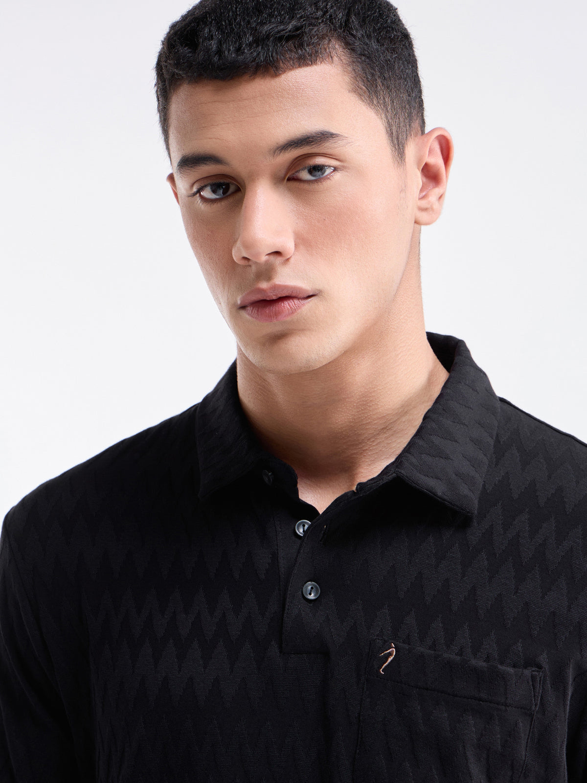Jacquard Half Sleeve Regular Fit Polo T-Shirt - Black t4option_0