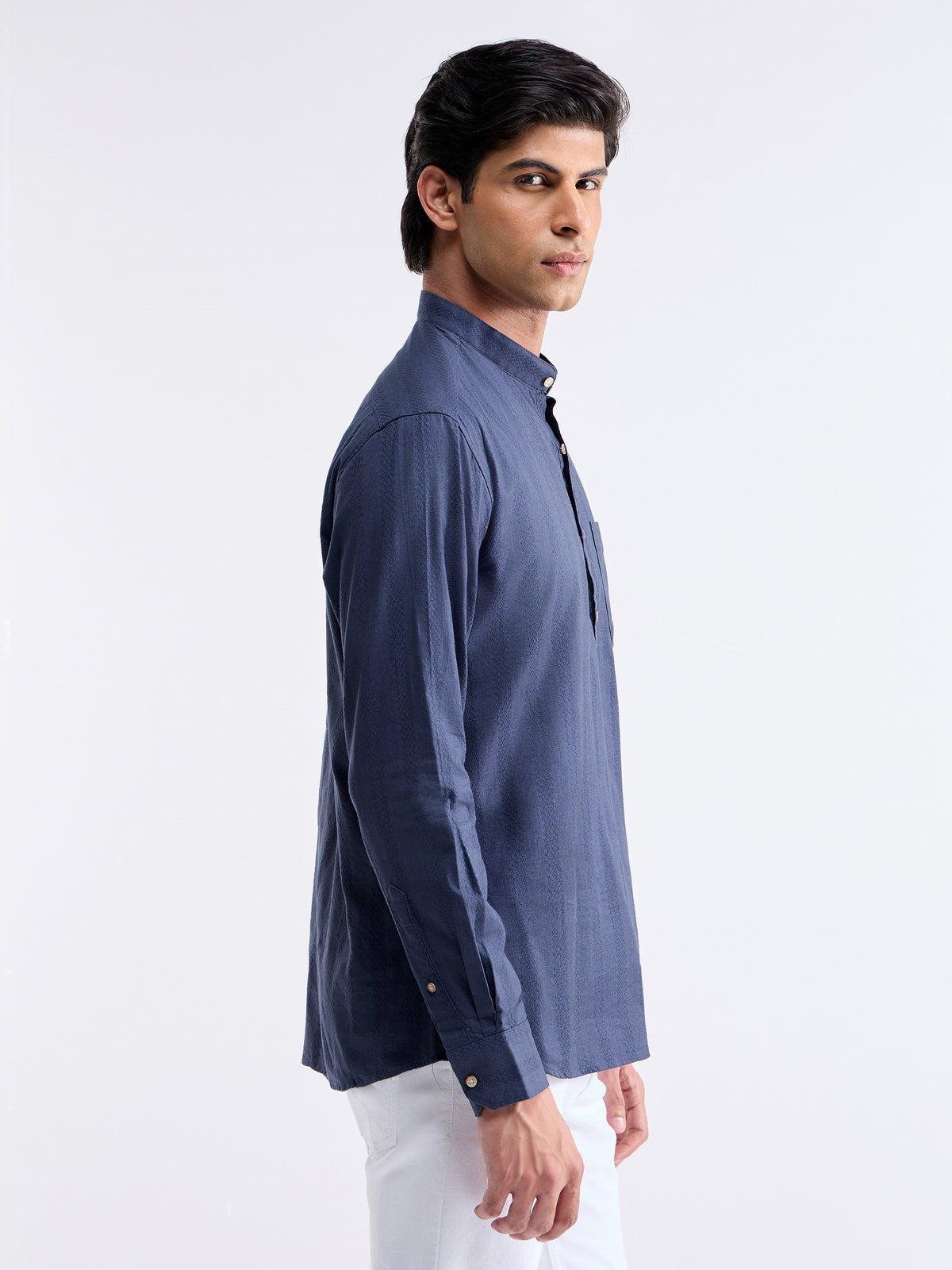 Striped Full Sleeve Cotton Shirt - Blue t4option_1