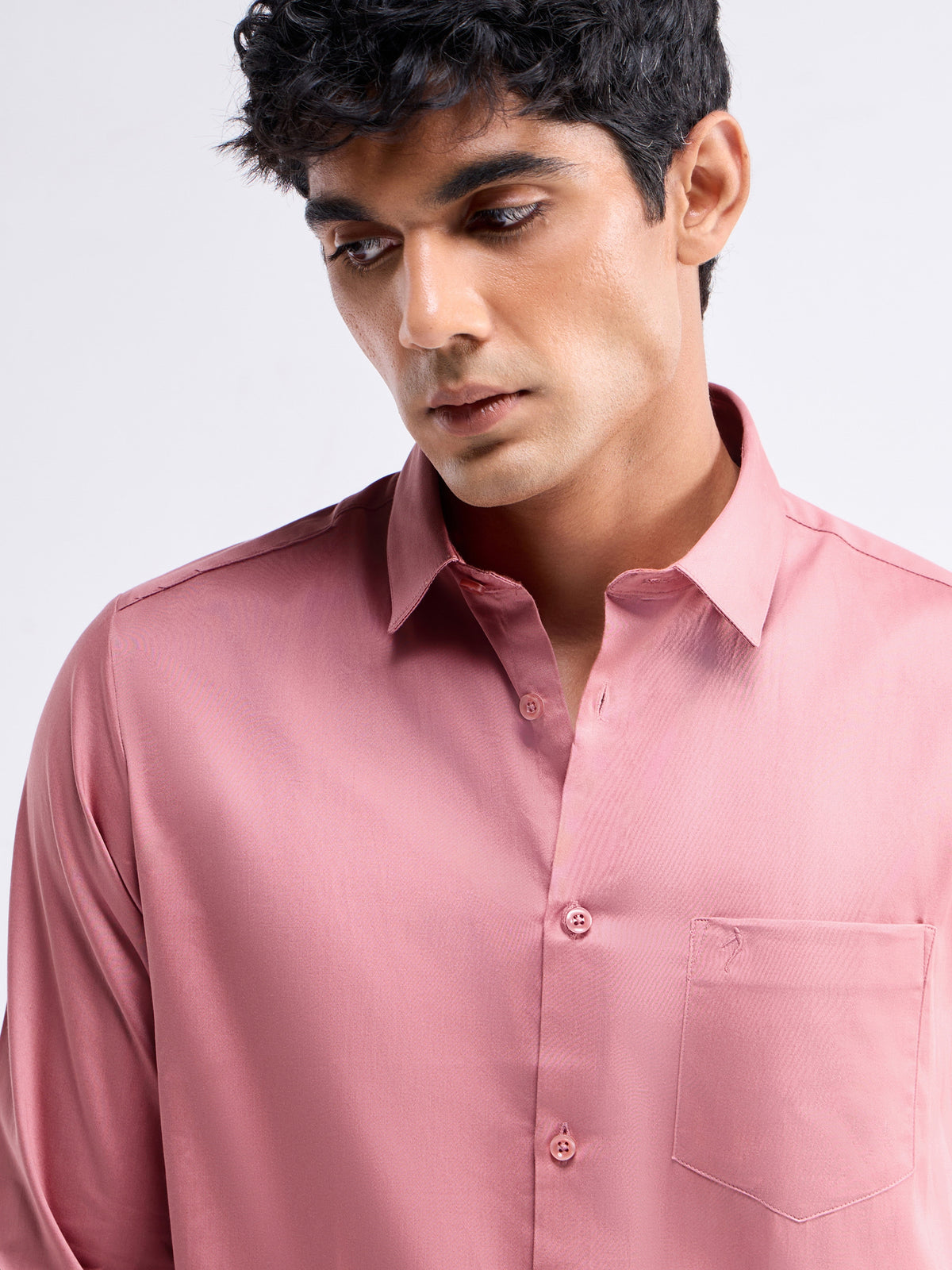 Solid Full Sleeve Cotton Stretch Shirt - Salmon t4option_8