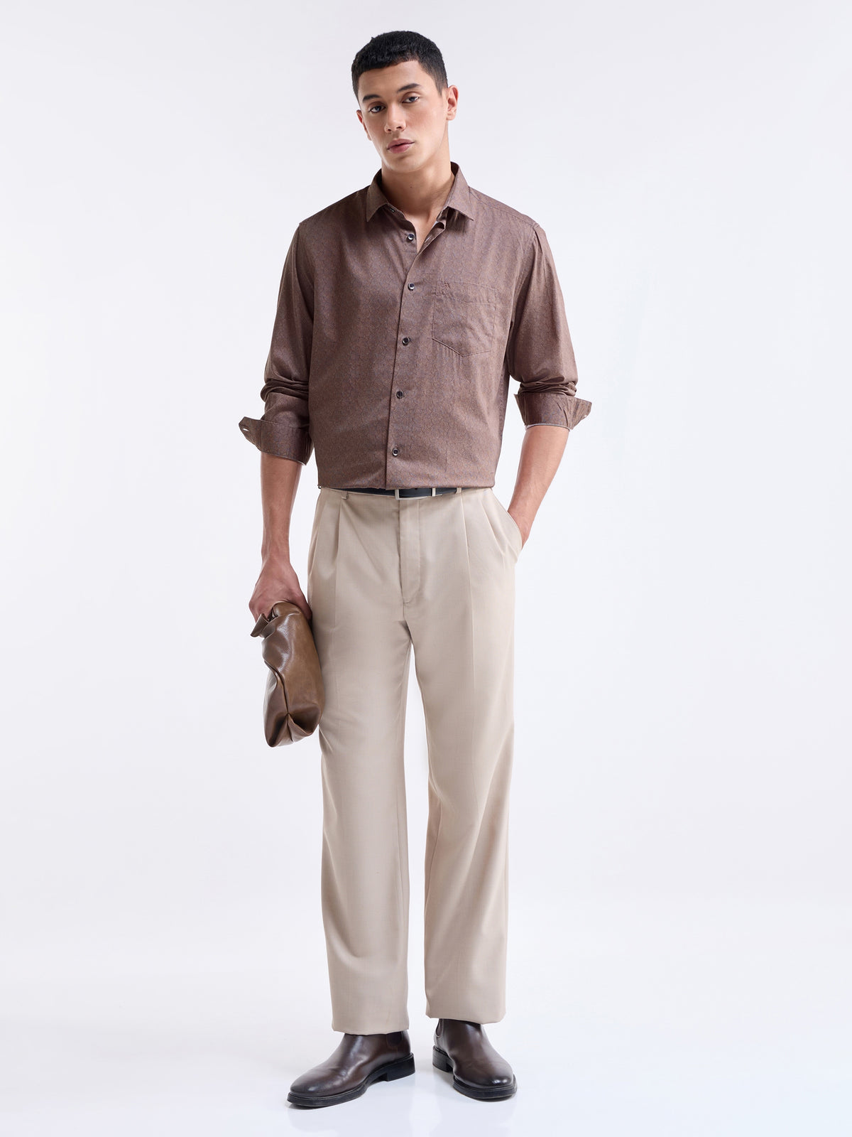 Printed Full Sleeve Cotton Shirt - Rust t4option_1