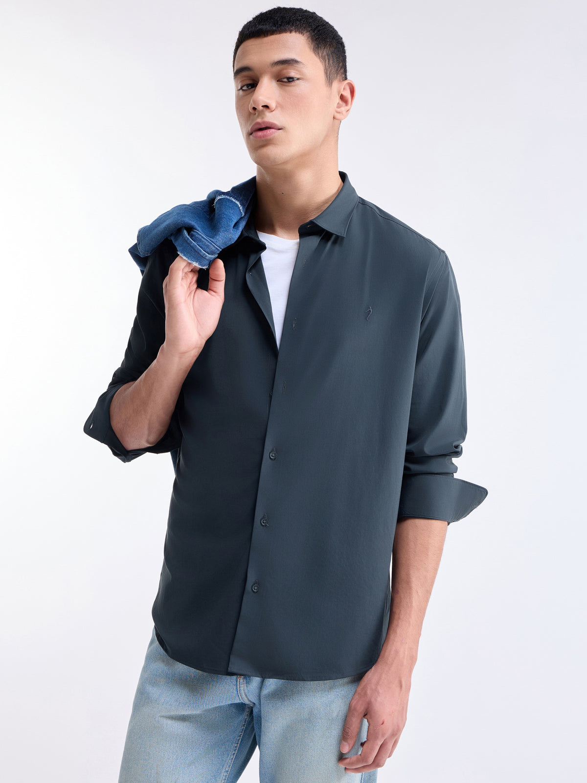 Solid Full Sleeve Shirt - Navy t4option_0