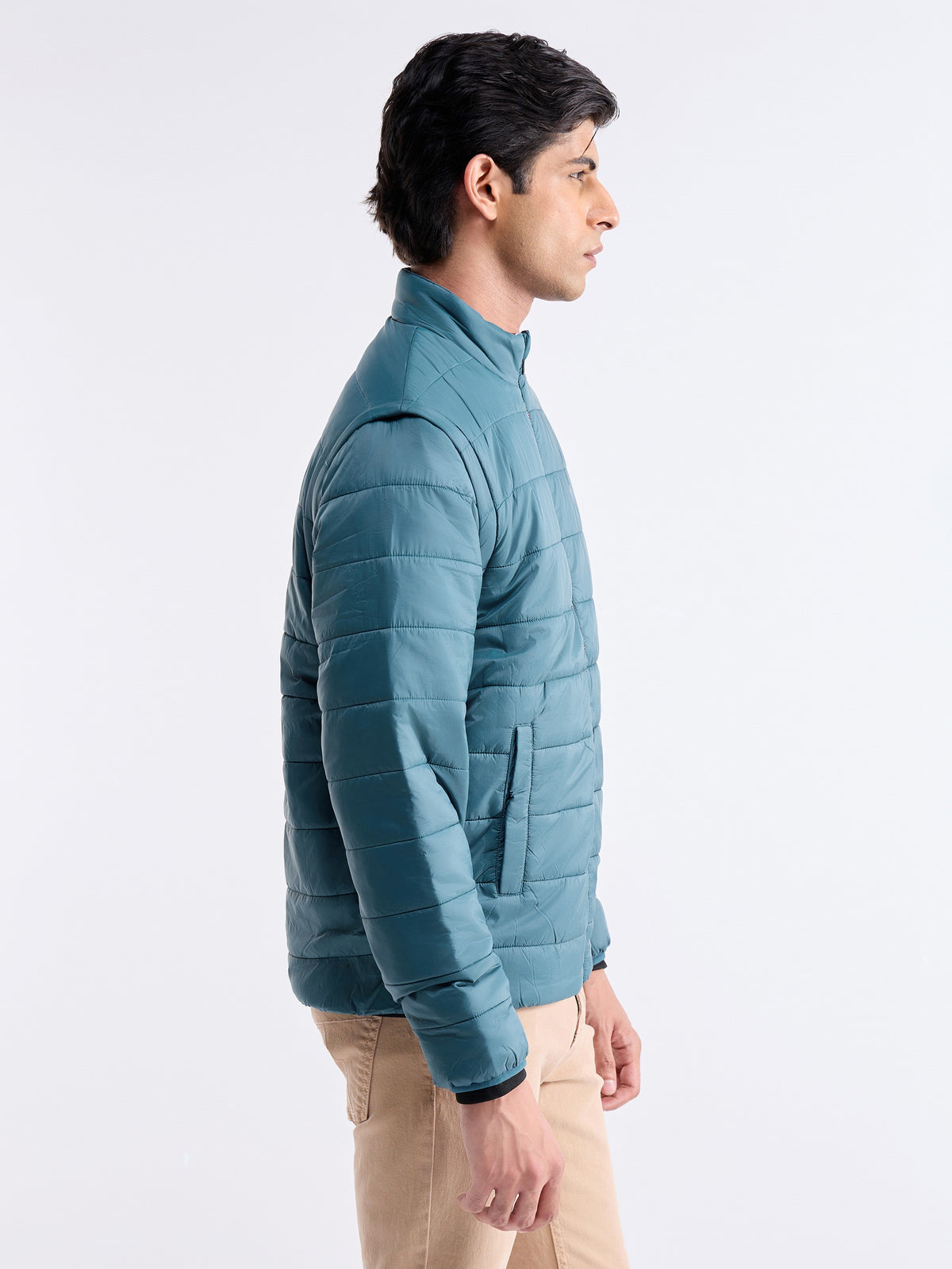 Solid Full Sleeve Bomber Jacket - Teal t4option_1