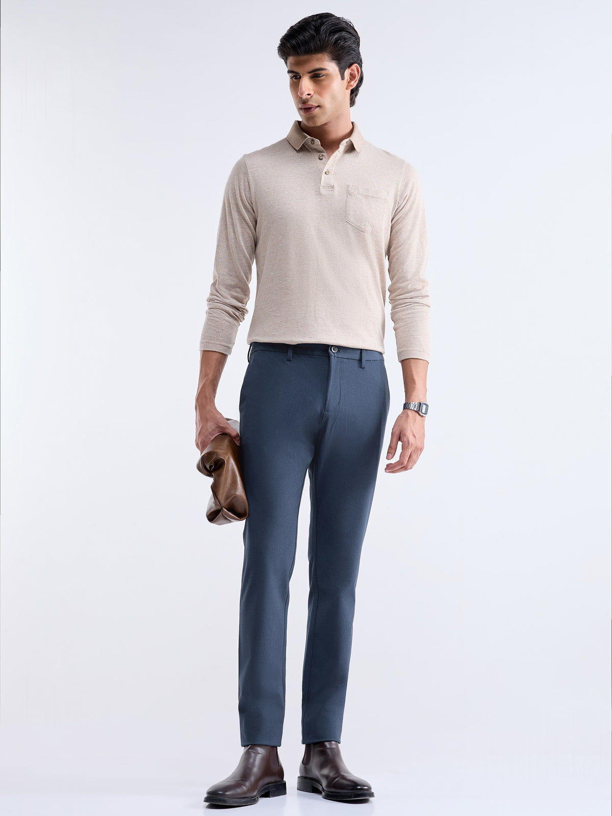 Urban Fit Poly Blend Trouser - Navy Mel t4option_1