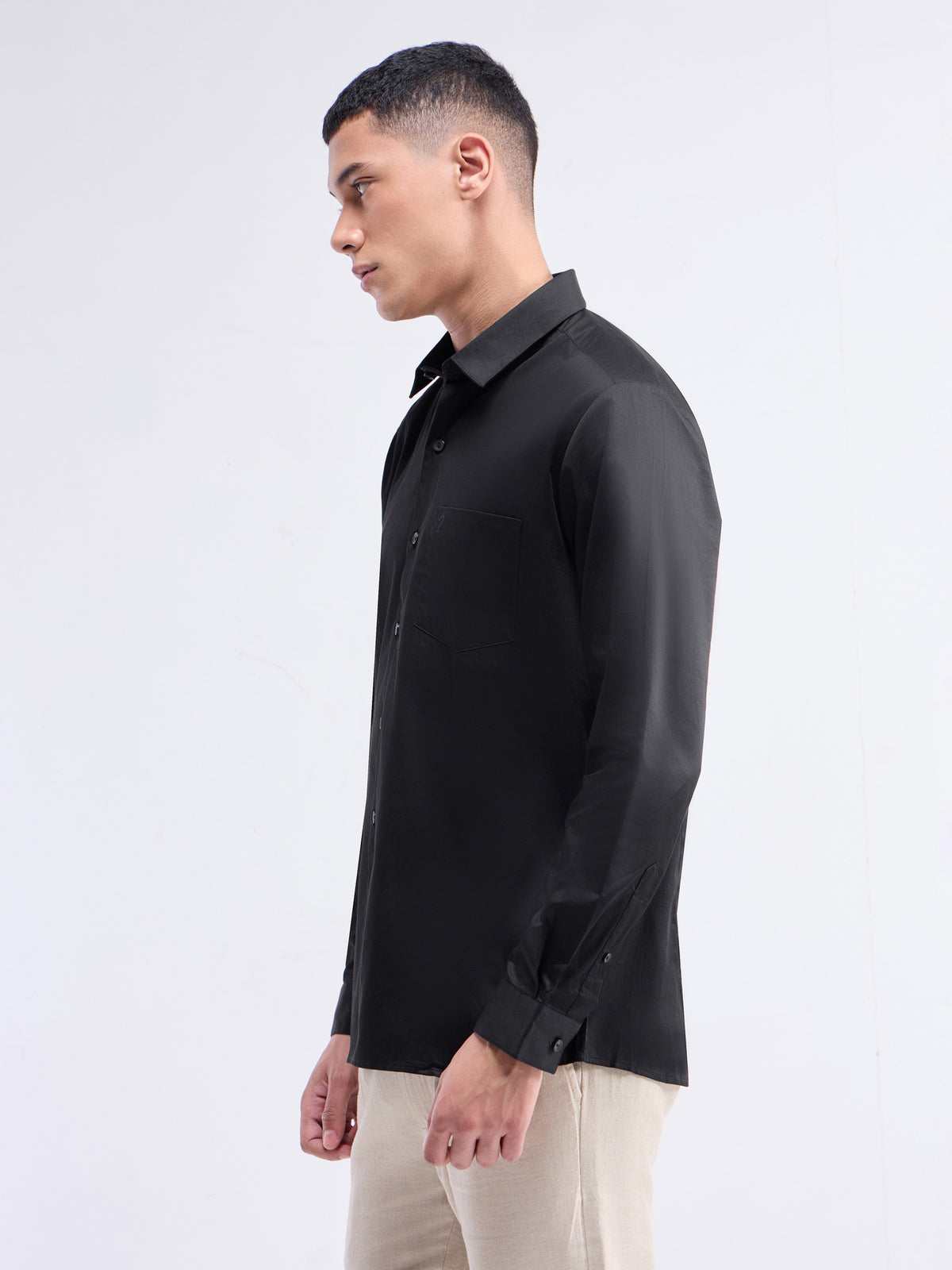 Solid Full Sleeve Cotton Stretch Shirt - Black t4option_1