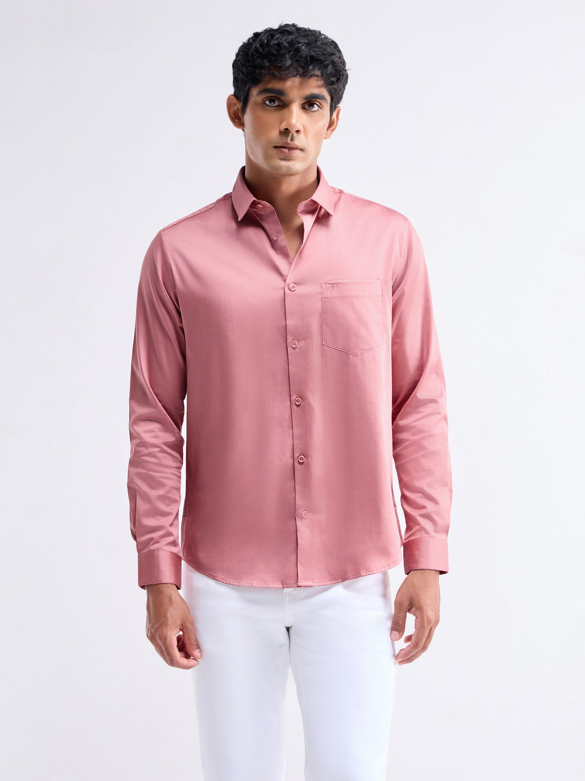 Solid Full Sleeve Cotton Stretch Shirt - Salmon t4option_8