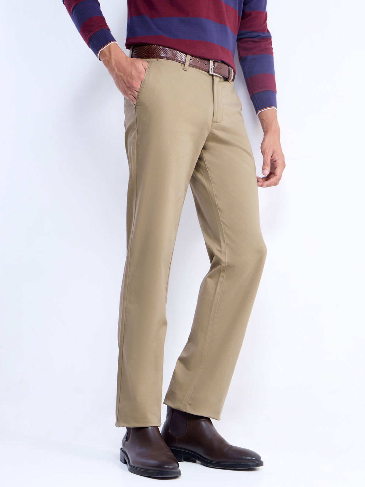 Regular Fit Cotton Stretch Trouser - New Khaki t4option_2