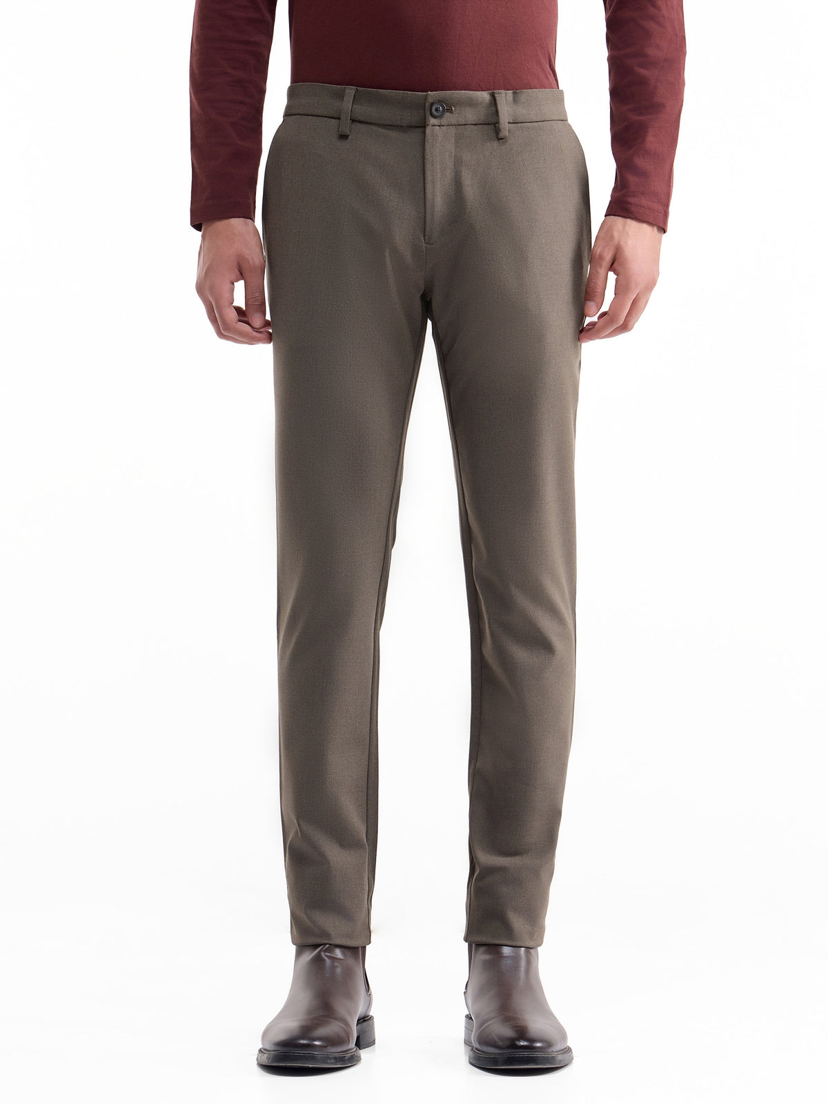 Urban Fit Poly Blend Trouser - Brown Mel t4option_2