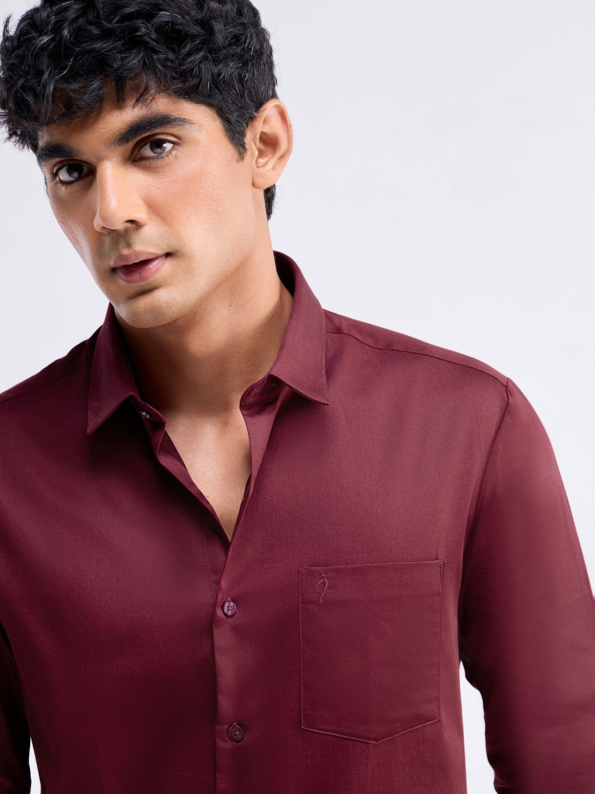Solid Full Sleeve Cotton Stretch Shirt - Maroon t4option_4