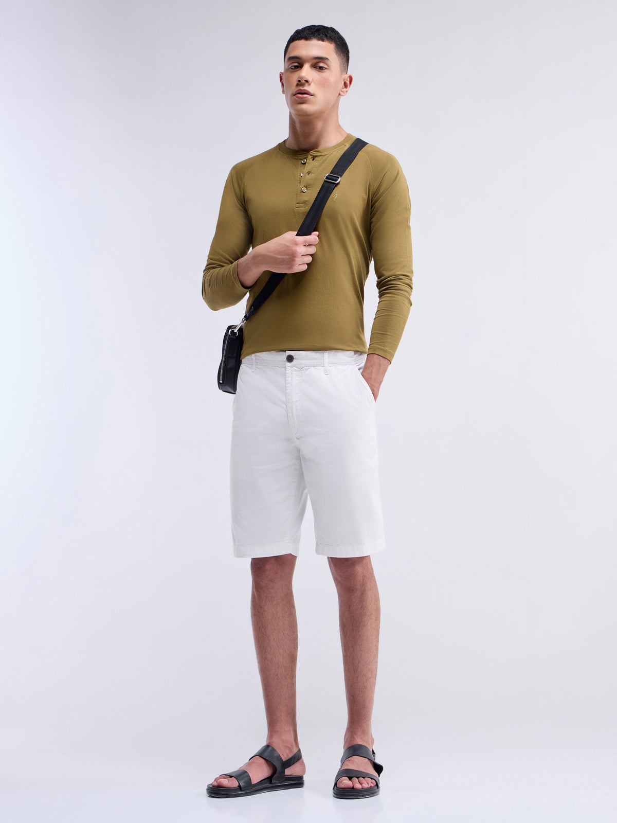 Solid Cotton Twill Shorts - White t4option_0
