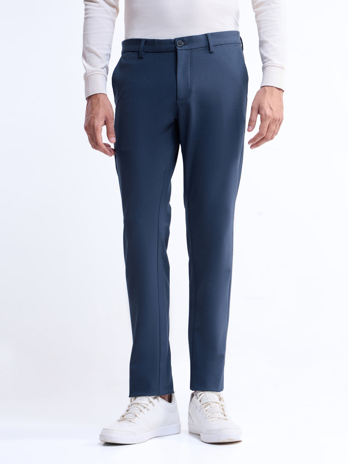 Slim Fit Poly Viscose Trouser - Navy Mel t4option_5