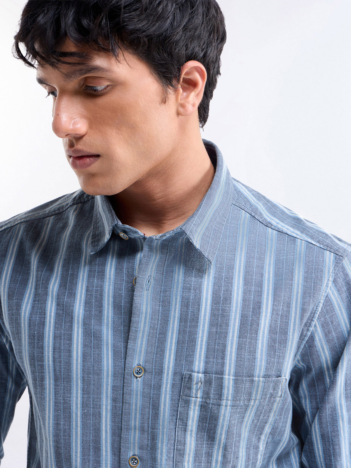 Striped Full Sleeve Cotton Shirt - Blue t4option_0