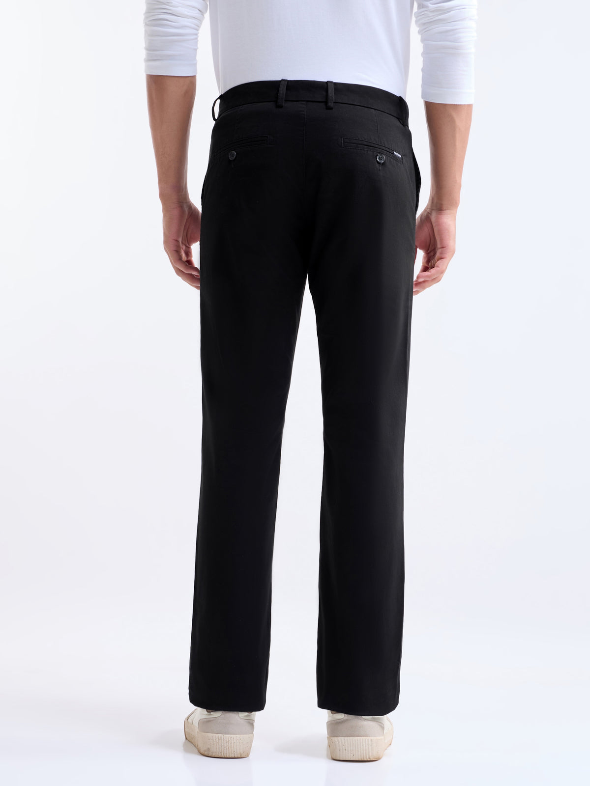 Twill Regular Fit Cotton Stretch Trouser - Black t4option_0