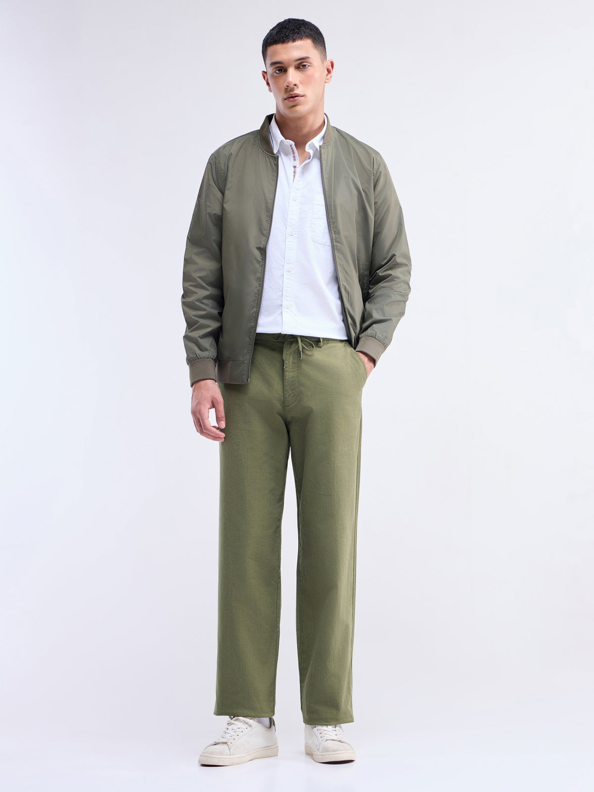 Regular Fit Cotton Stretch Trouser - Olive t4option_2