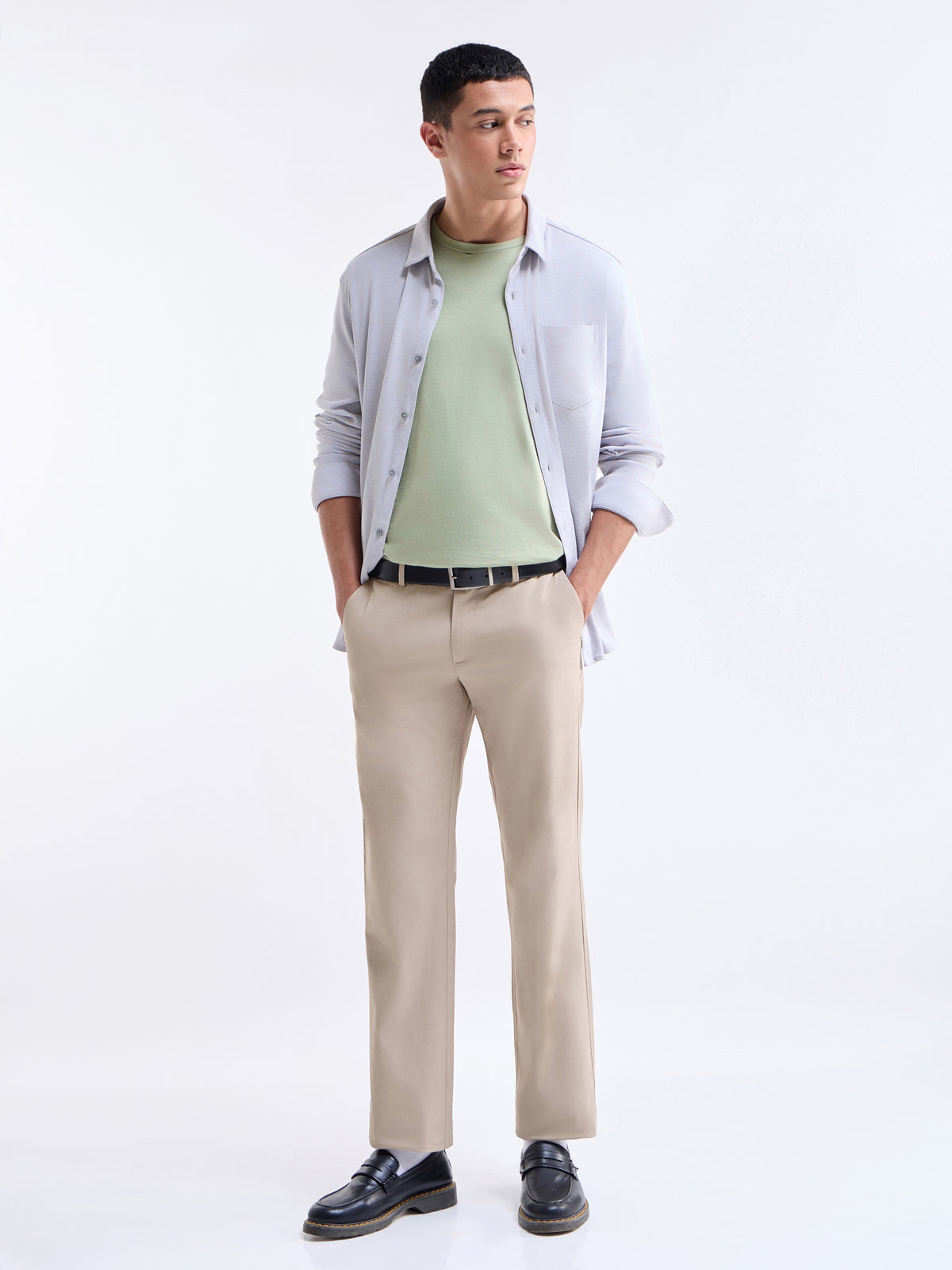 Twill Regular Fit Cotton Stretch Trouser - Stone t4option_4