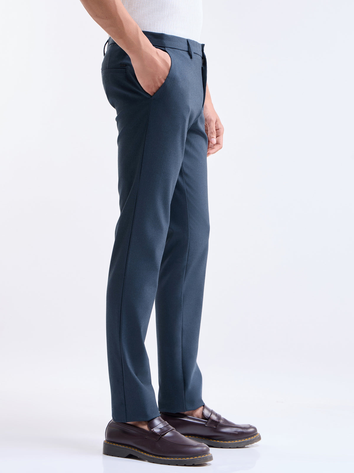 Slim Comfort Fit Poly Viscose Trouser - Navy Mel t4option_5